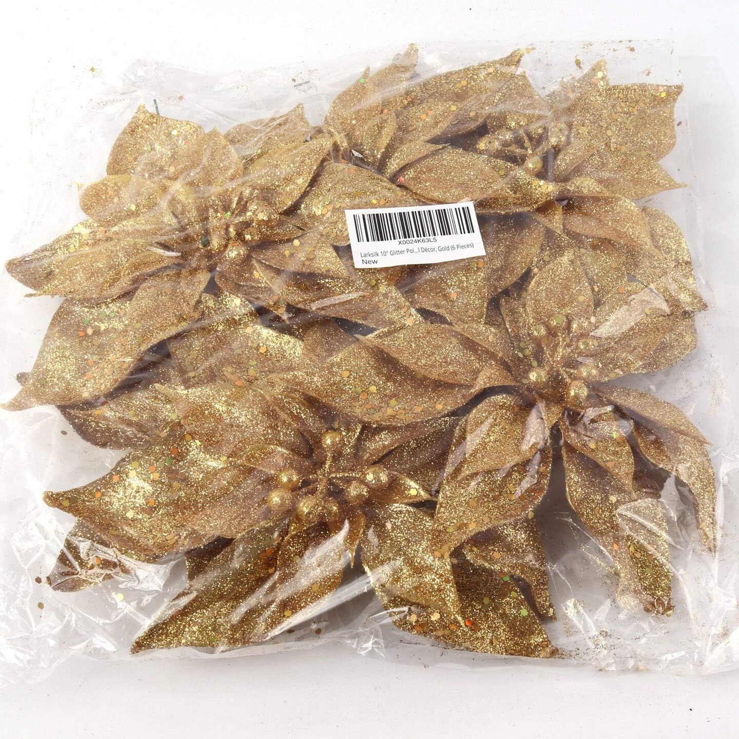 6-Pack: Sparkling Gold Glitter Poinsettia Flower Picks - 8.5&#x22; Wide Heads, Floral Home by Artificial Flowers