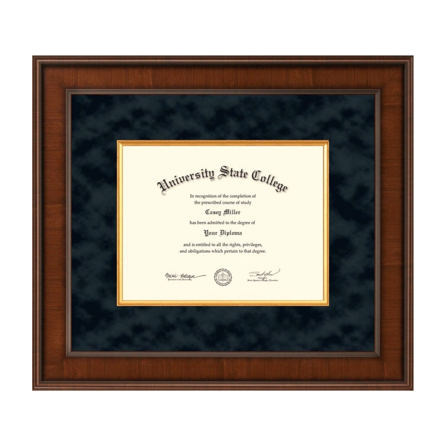 Framerly - 11"w x 8.5"h Presidential Diploma Frame - Solid Hardwood Moulding with Dark Walnut Finish and Black Suede Matting