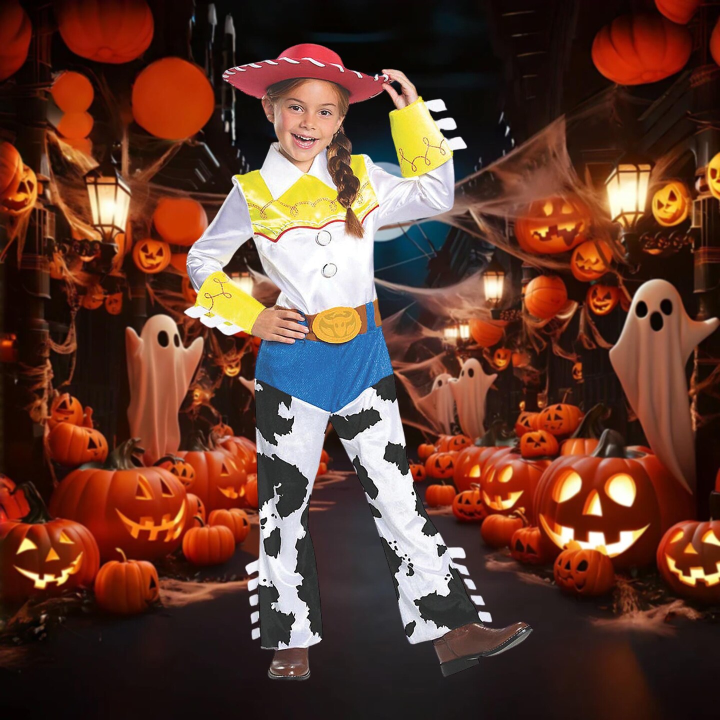 Jessie Deluxe Child Costume Jumpsuit Hat Cuffs Disney Pixar Toy Story 7-8