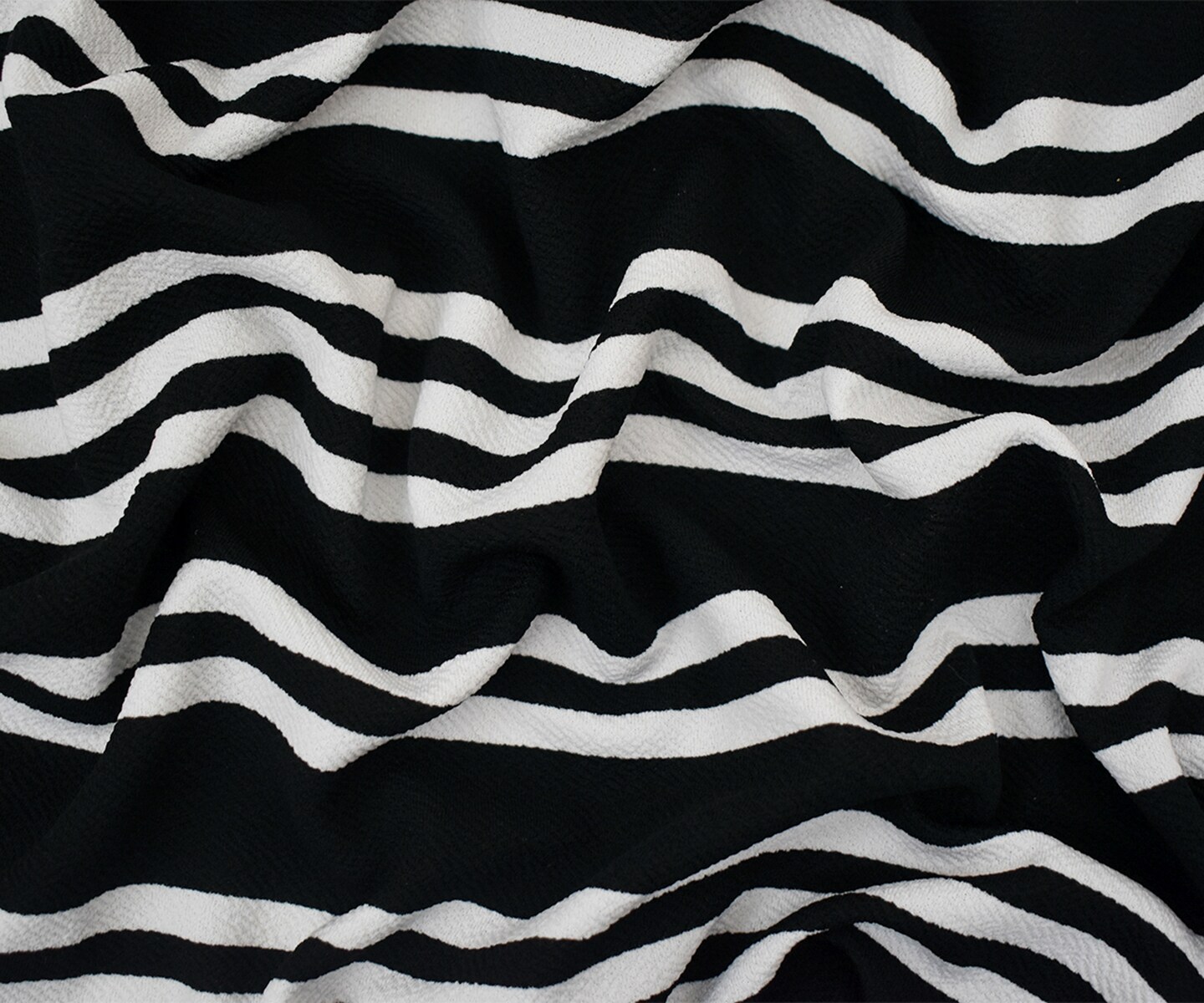 Black-White Poly Cotton Stripe Print Stretch Crepe Double Knit Fabric By the Yard