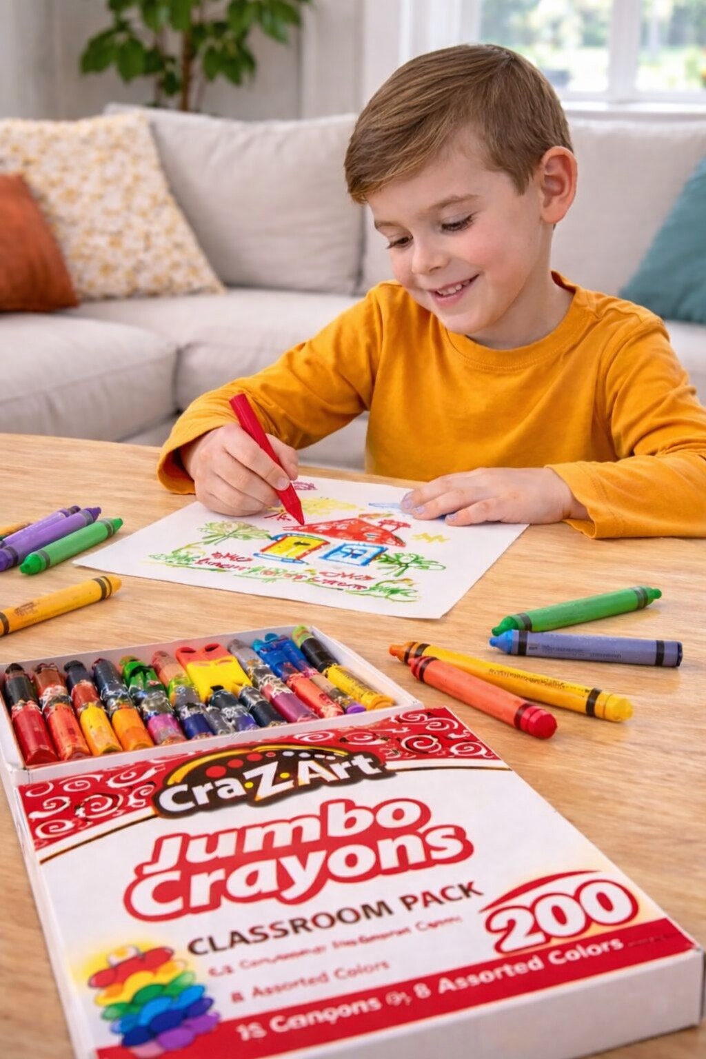 Cra-Z-Art Jumbo Crayon Classroom Pack – 8 Colors, 200 Count | Non-Toxic Large Crayons for Toddlers, Kids & School Art (S7136-200)
