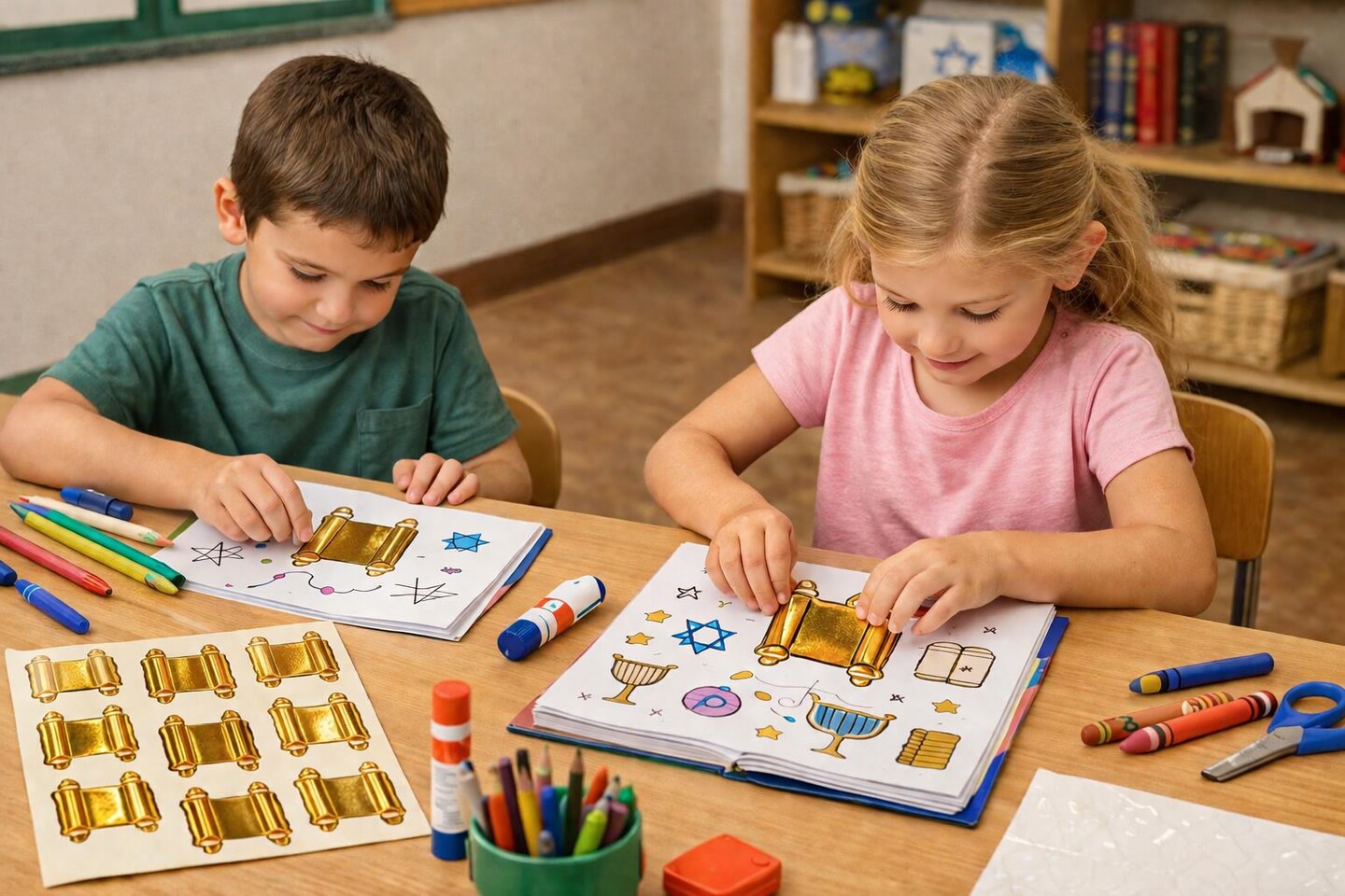 Sefer Torah Die-Cut Sticker – Gold Foil (Large) 4" – 6 Sheets | Judaica Decorative Stickers for Crafts & Classrooms