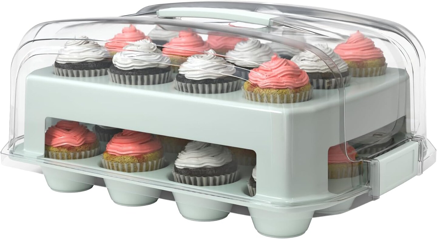 Green Cupcake Carrier – Holds 24 Cupcakes, Two-Tier, Reusable