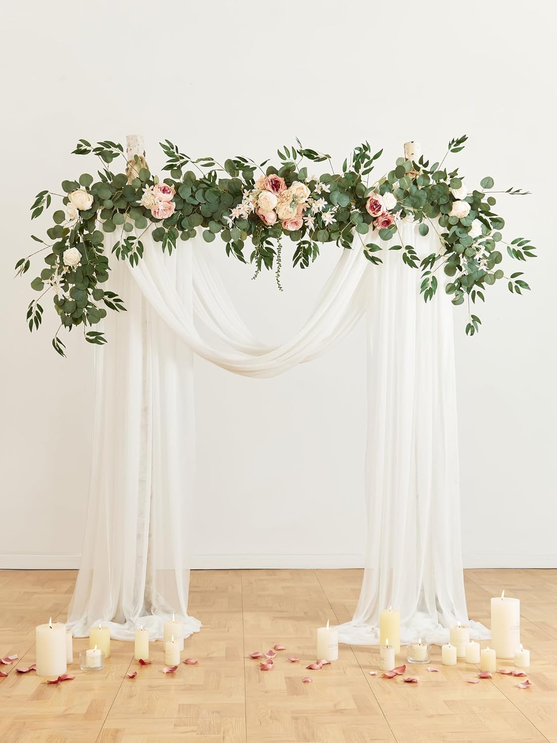 8FT Eucalyptus and Willow Leaf Garland with Artificial Flowers Fake Flower Peony Rose Vine Greenery Decorative Wall Hanging Plant for Spring Wedding Arch Door Arrangement Party Decor