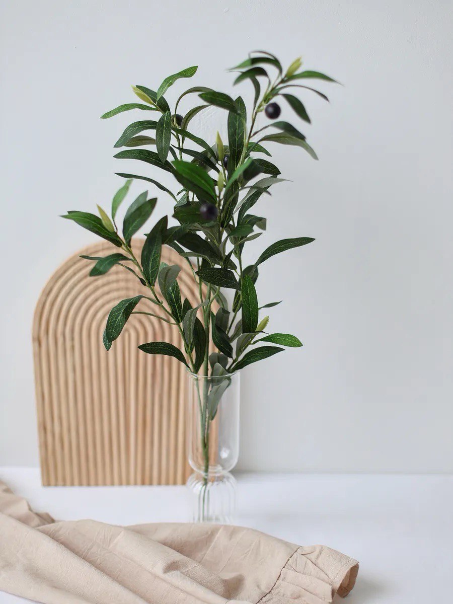 2pcs Artificial Olive Stems Fake Olive Tree Branches for Vase Tabletop Greenery Decor for Home Office Wedding Party