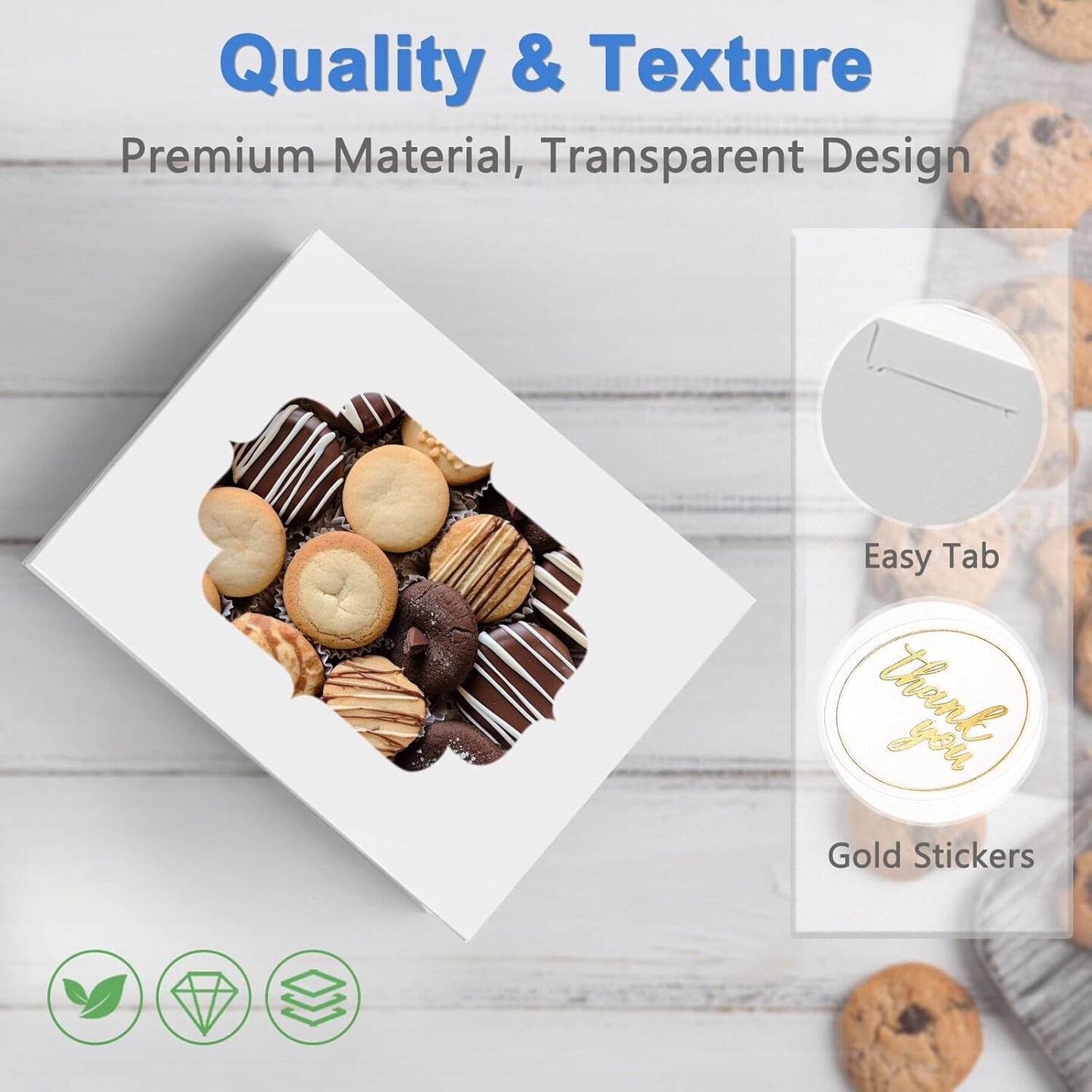 30 Pcs Bakery Boxes 8-In with Windows, Cookie Boxes White for Chocolate Covered Strawberries, Treats, Donuts, Cupcakes, and Candy Gift Giving 8x6x2.5 Inch