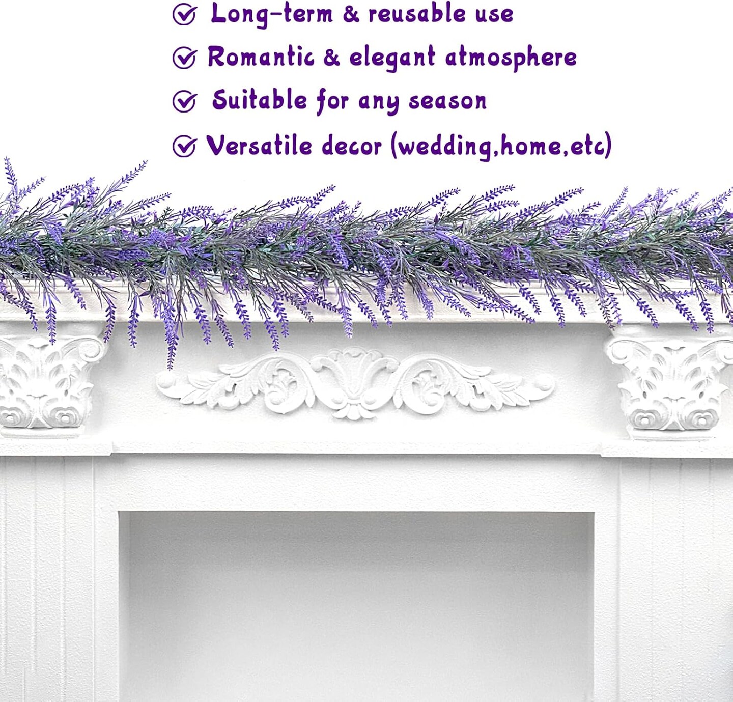 6Ft Lavender Purple Artificial Garland, Spring Summer All Year Lavender Garland for Farmhouse Wedding Mantle Arch Porch Stair Table Indoor Door Home Decoration