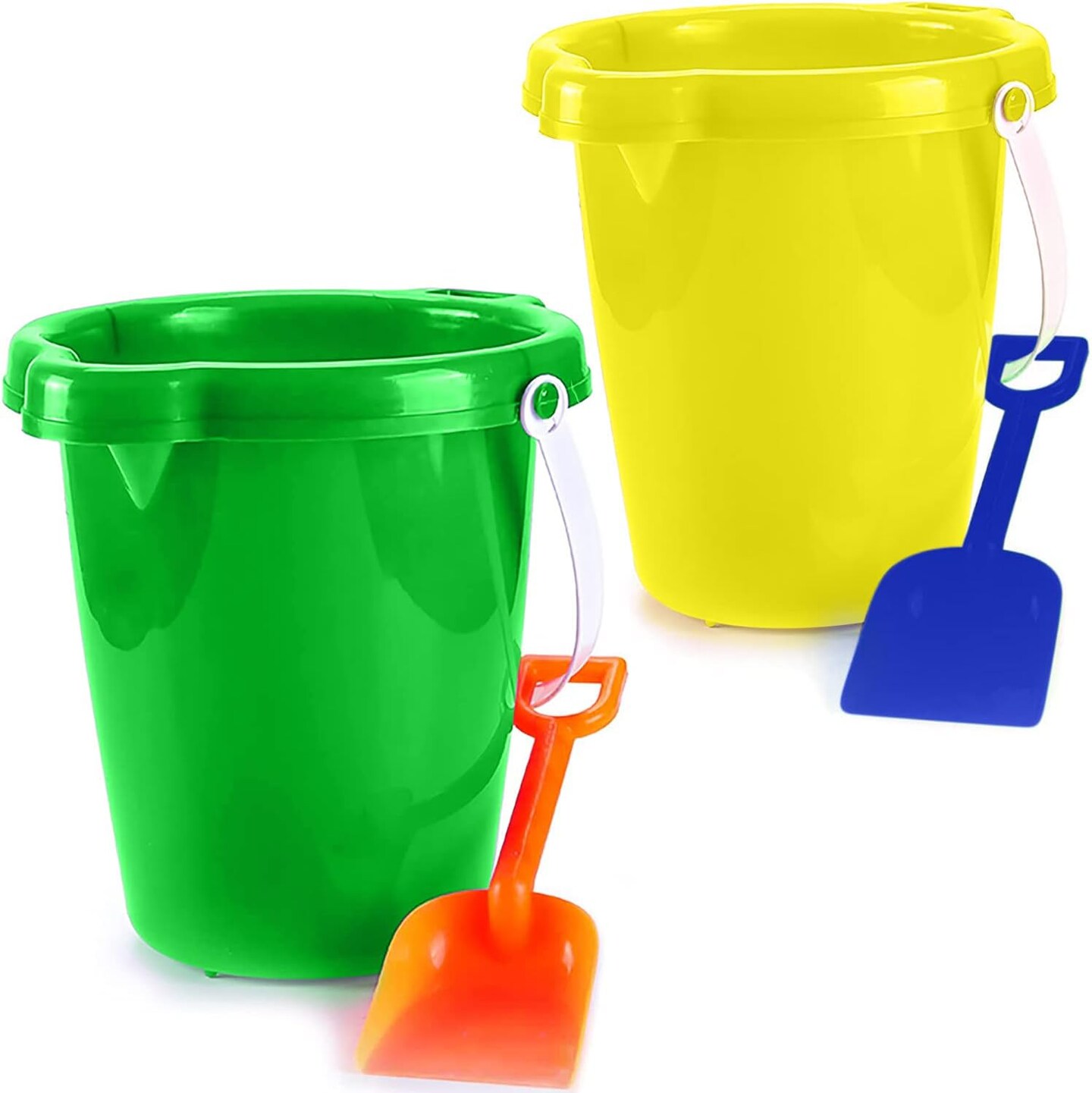 4E&#x27;s Novelty 2 Pack Beach Buckets with Shovels &#x2013; 7.5&#x22; Sand Buckets &#x26; Shovels for Sand &#x26; Outdoor Play