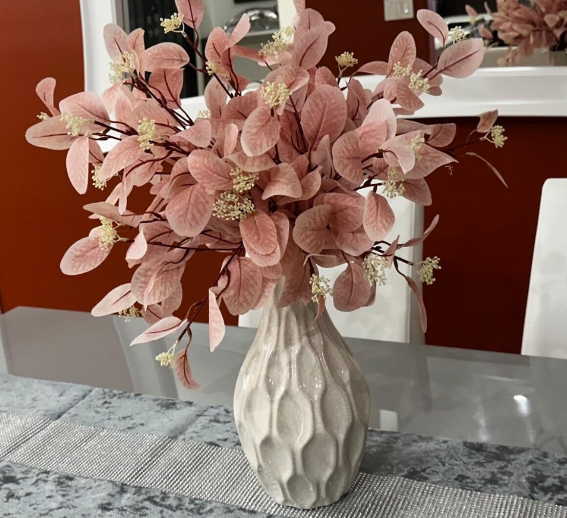 6pcs Artificial Eucalyptus Stems Pink Fake Eucalyptus Leaves Tall Eucalyptus Branches Floral Decorations for Boho Home Decor Flowers Arrangement