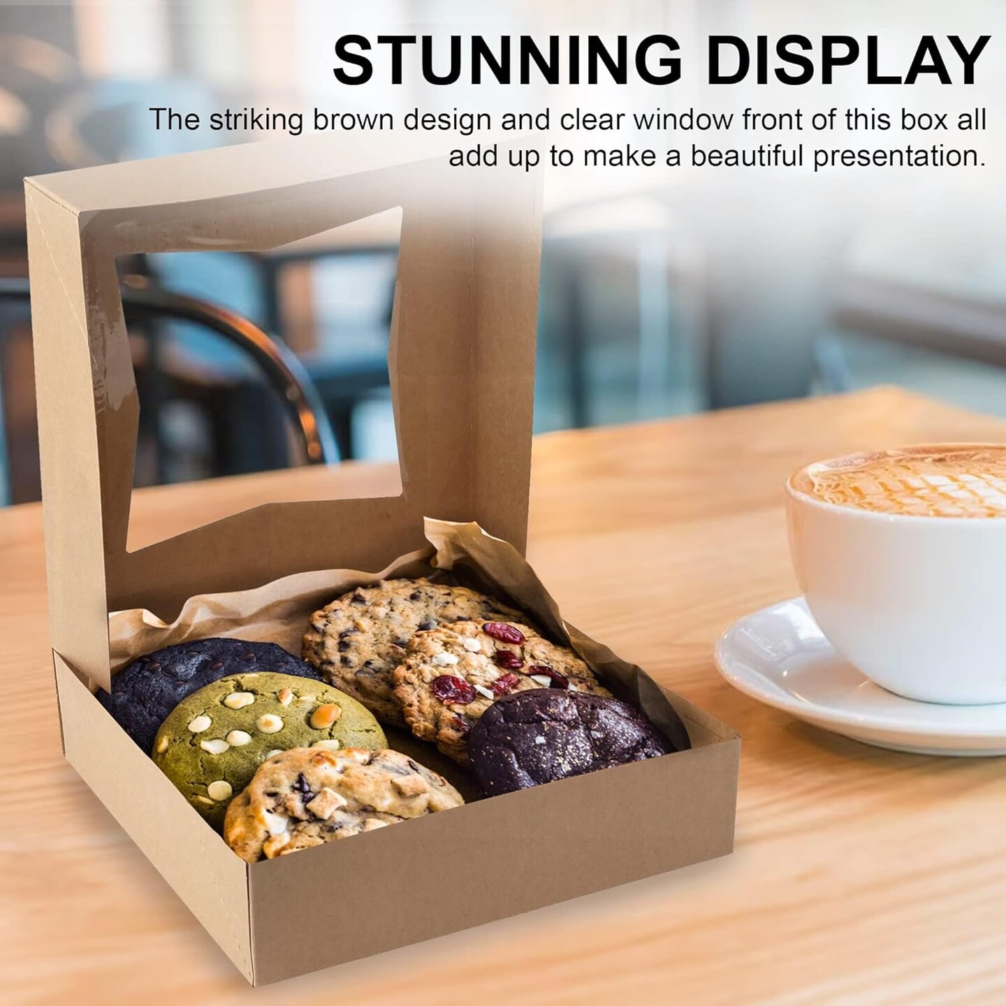 25 Brown Auto Pop-Up Cookie Boxes with Window, 8×8×2.5 in, USA Made