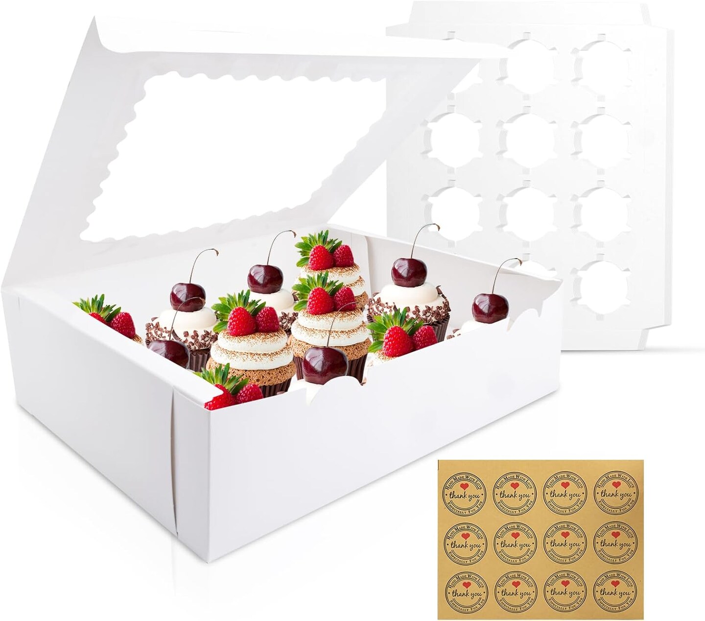 12PCS Cupcake Boxes 12 Count Cupcake Container with Window White Cupcake Holder Holding 144 Cupcakes for Birthday Holiday Party Bakery Supplies(12.8&#x22;x 9.84&#x22;x 3.54&#x22;)