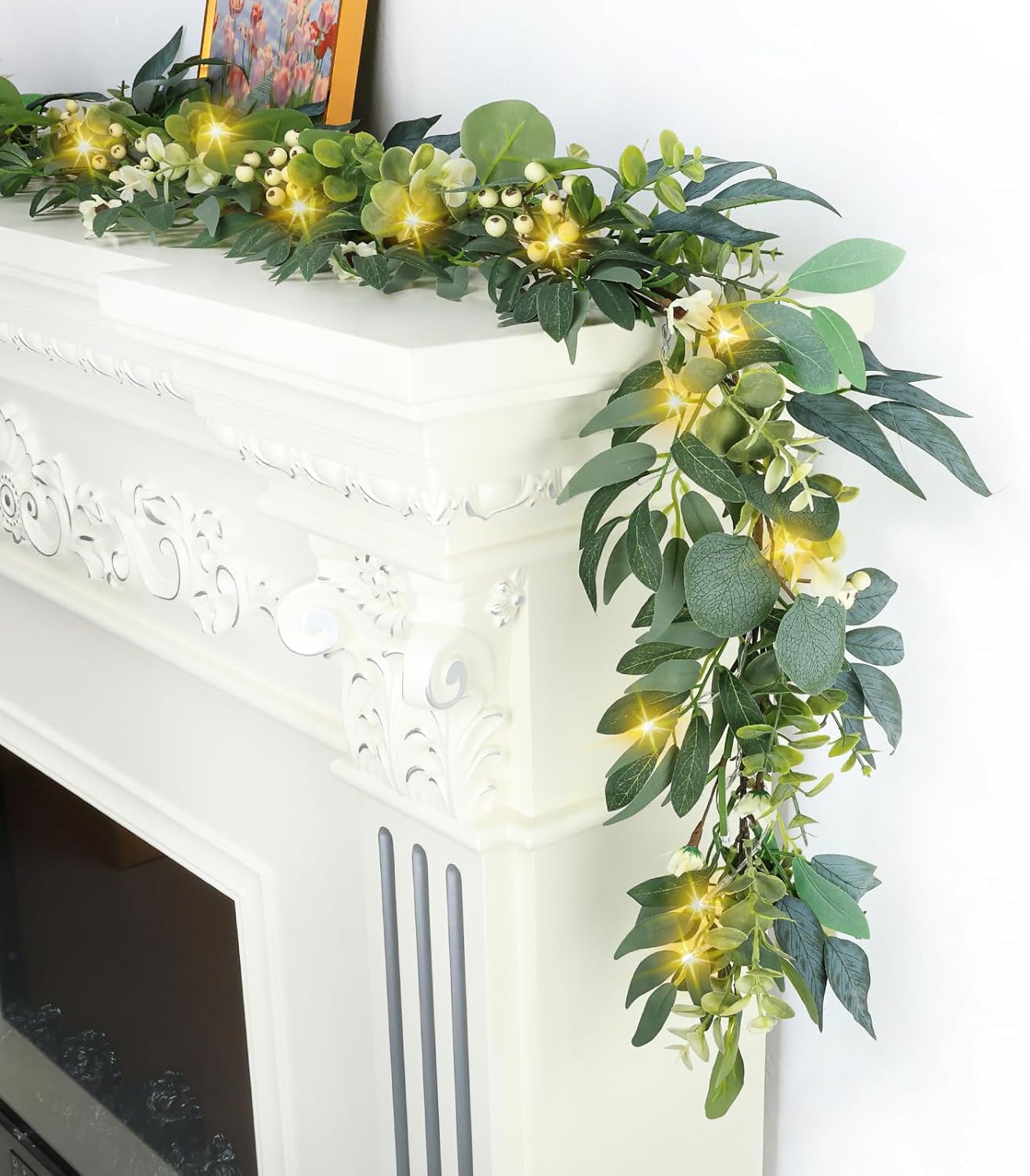 6 Ft Eucalyptus Garland with Lights, Artificial Silver Dollar Greenery