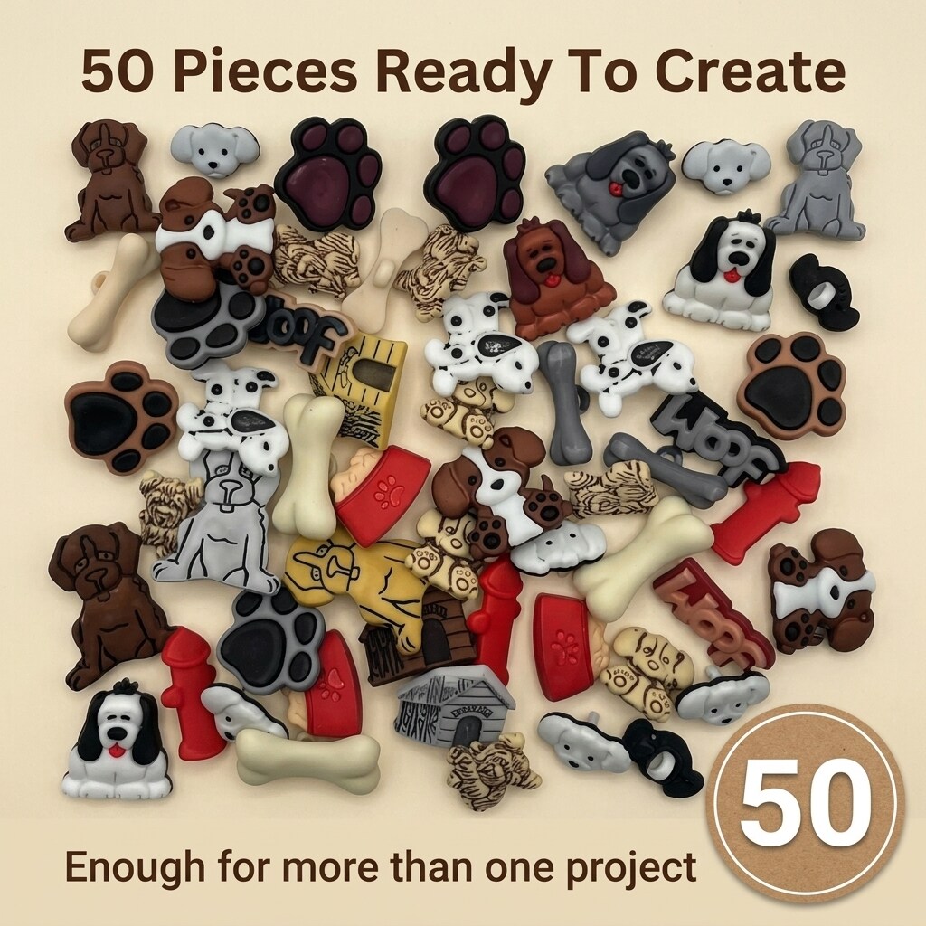 Dog Theme Craft & Sewing Buttons – 50 Piece Novelty Button Assortment