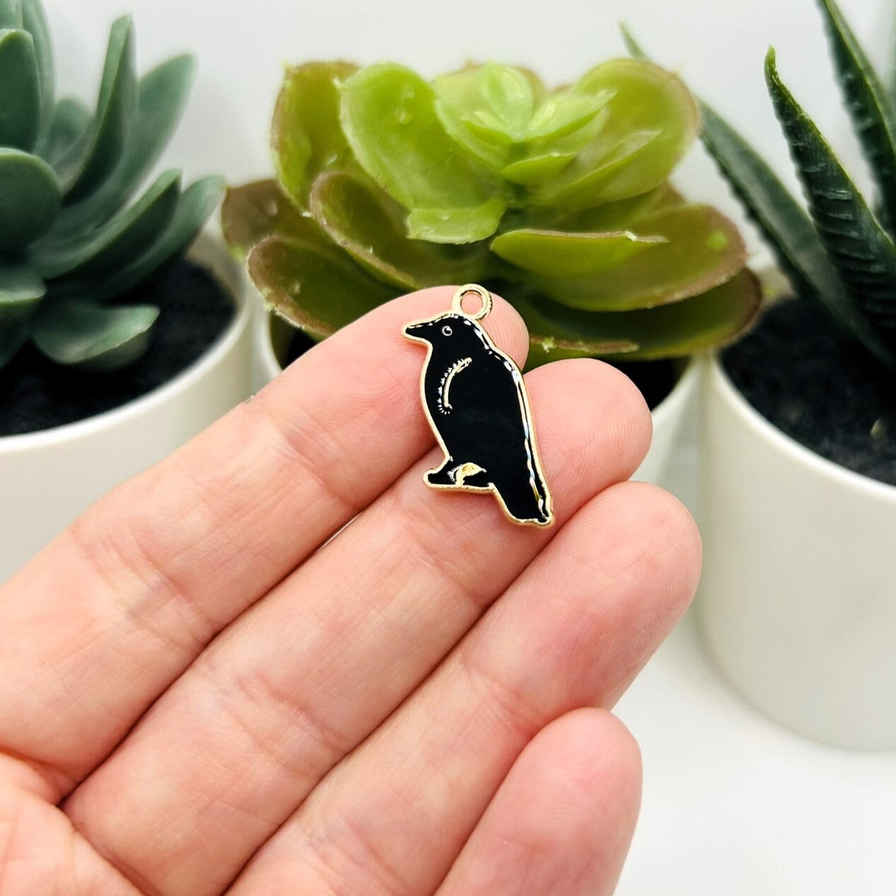 Enamel Raven / Crow Charms, 24x17mm
