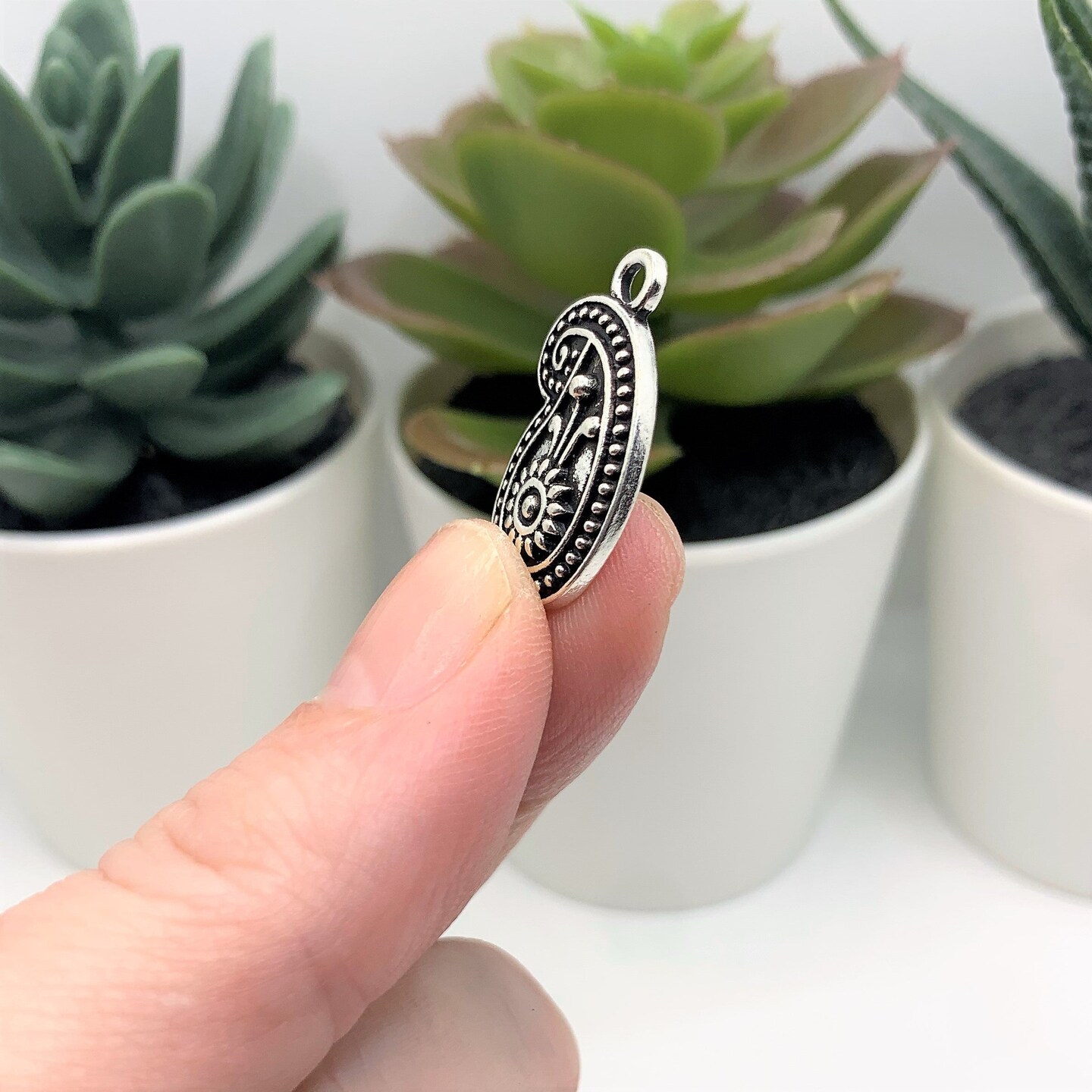 Silver Tribal Boho Ethnic Paisley Charms, 23x13mm
