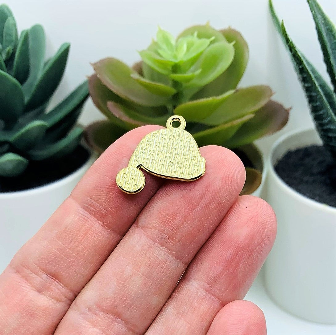 Red and White Enamel Santa Hat Christmas Charms, 19x21mm