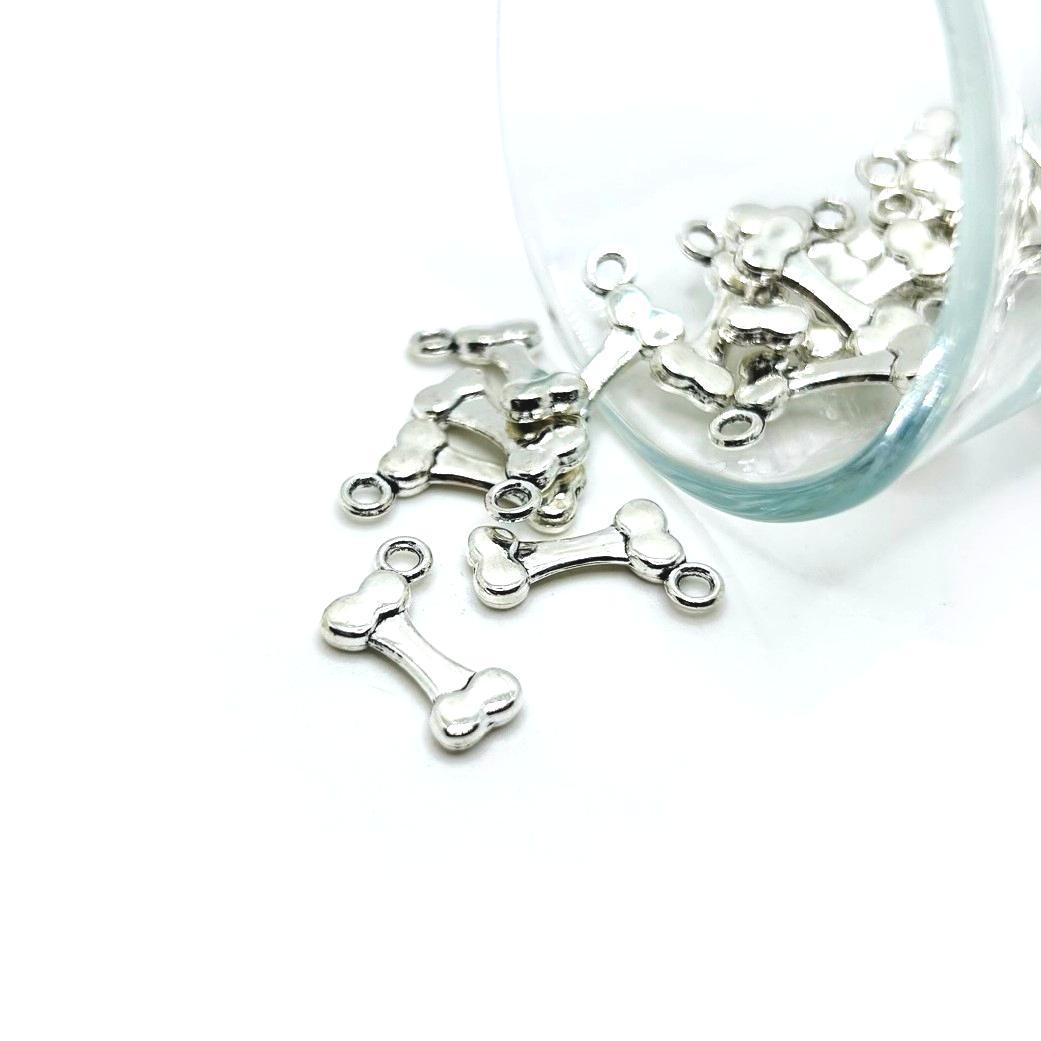 Silver Dog Bone 3D Charms, 17x10mm