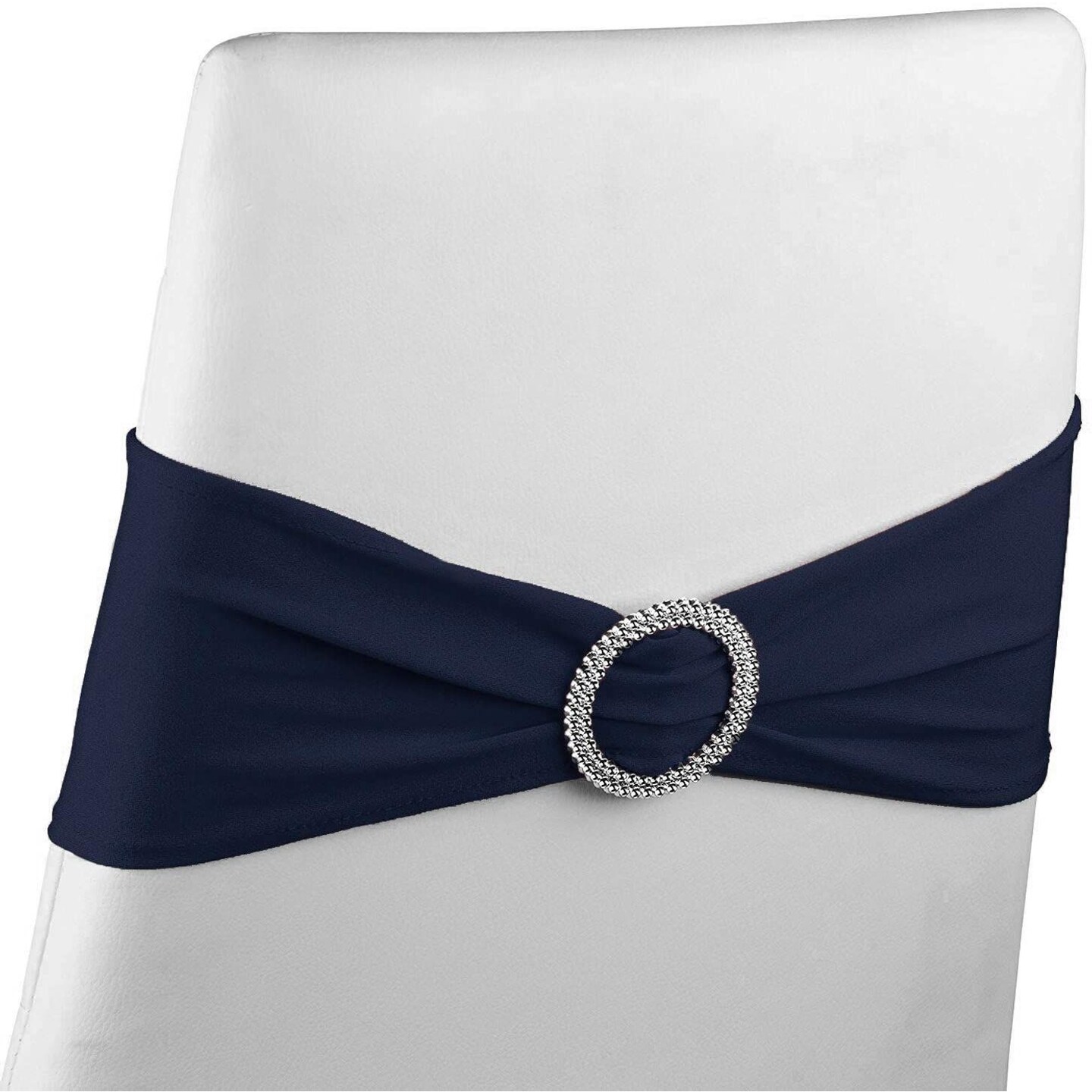 Navy Blue Chair Sashes with Silver Buckles for Wedding Reception, Baby Shower, Birthday Party, Fits 13.5- to 16.5-Inch Chair Backs (50 Pack)