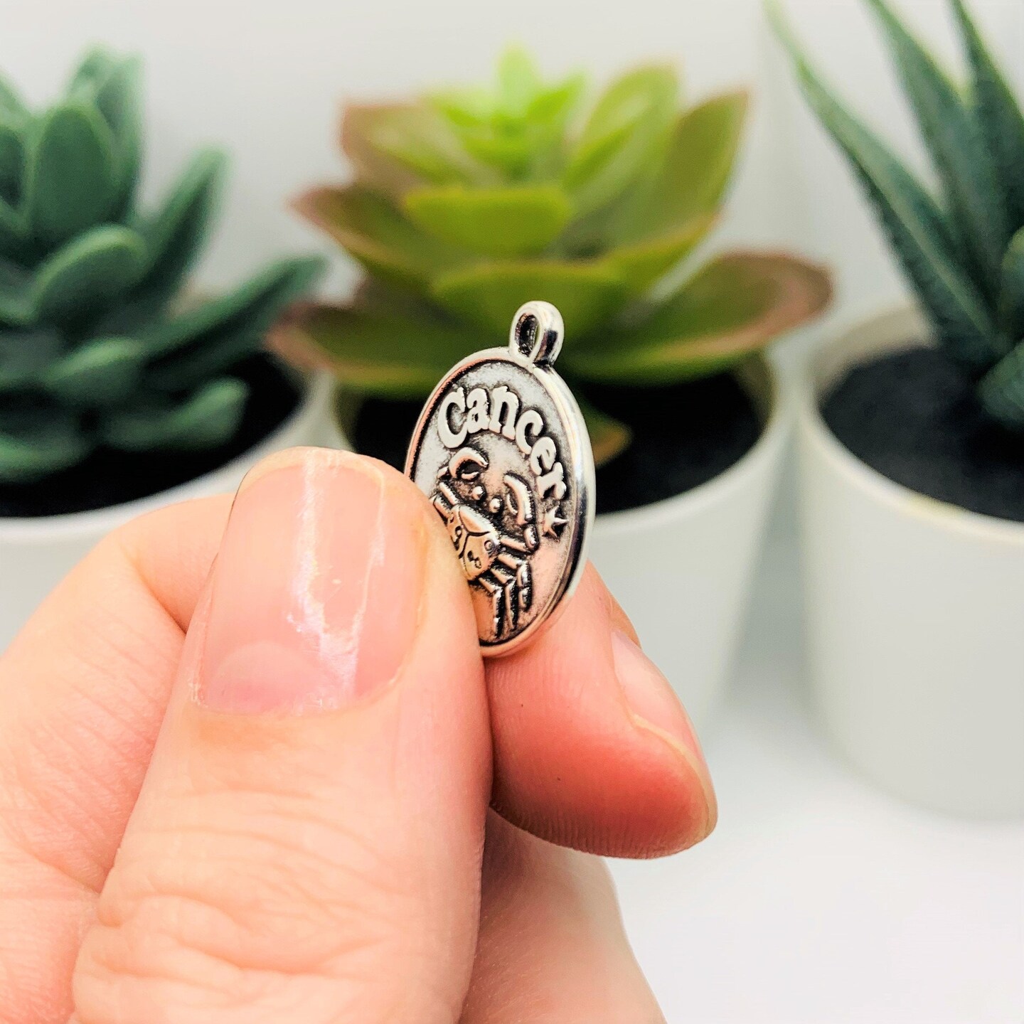Silver Cancer Zodiac/Astrology Coin Charms, 17x20mm