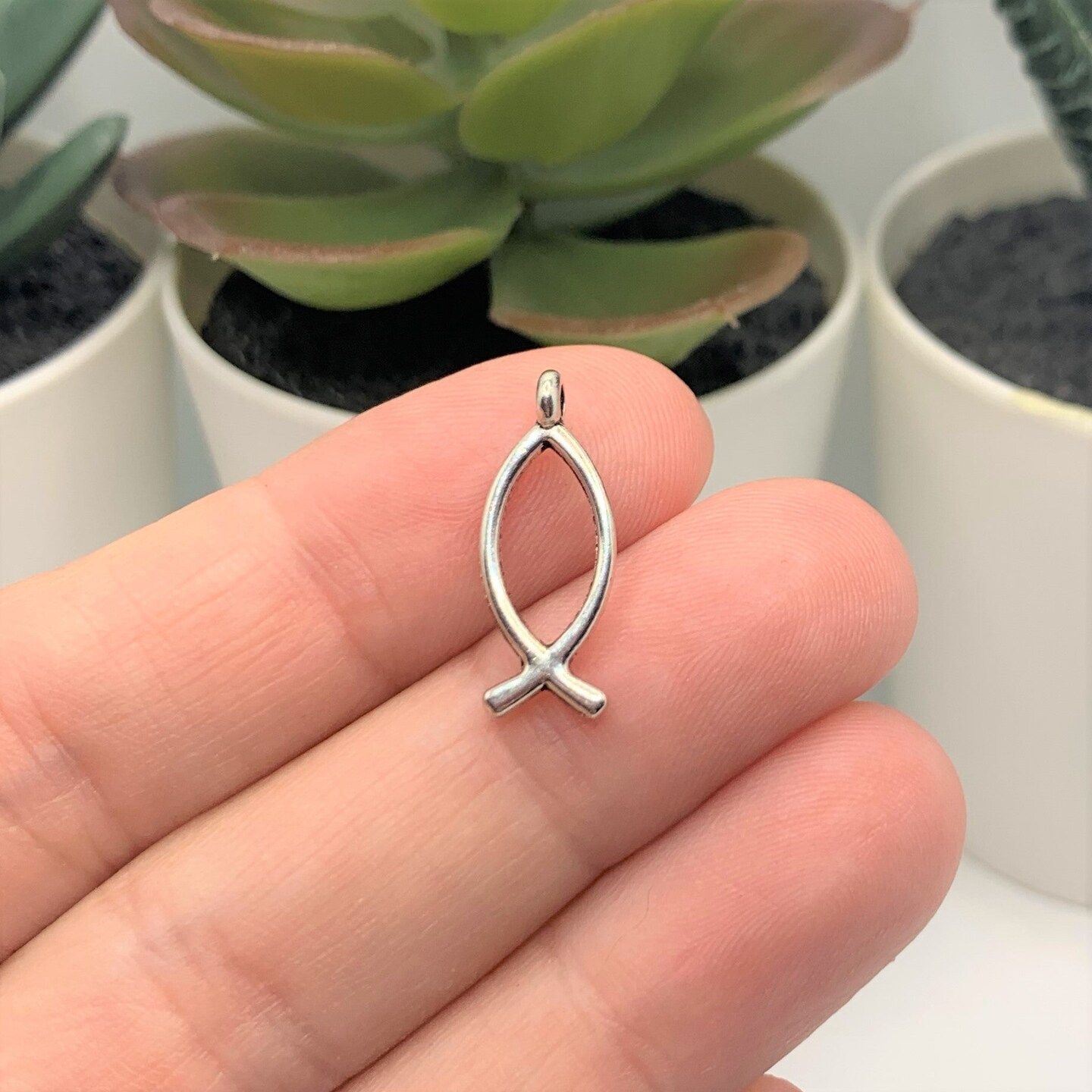 Antique Silver Ichthys Jesus Fish Charms, 20x8mm