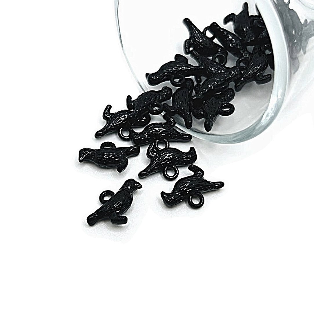 Black Raven Crow Enamel 3D Charms, 16x10mm