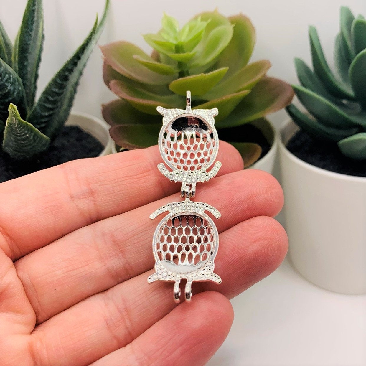 Silver Plated Owl Bead Diffuser Lockets, 17x28mm