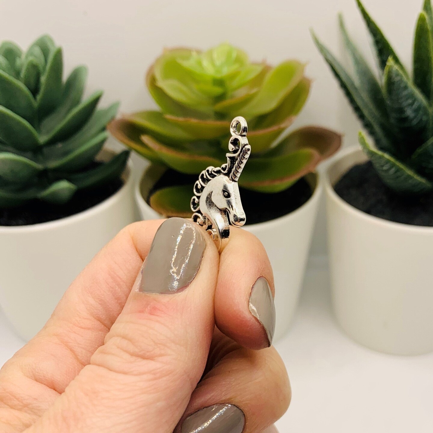 Silver Unicorn Head Charms, 26x15.5mm