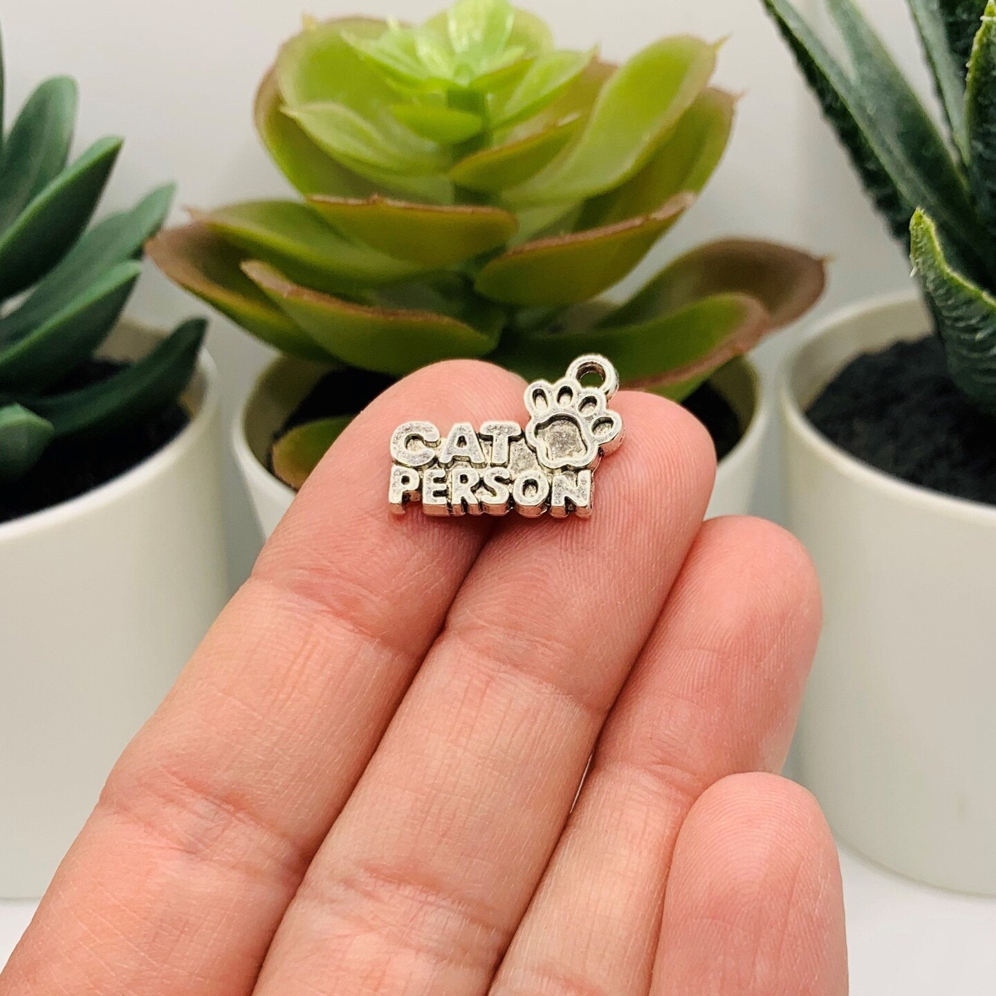 Silver Cat Person Pet Charms, 13x18mm