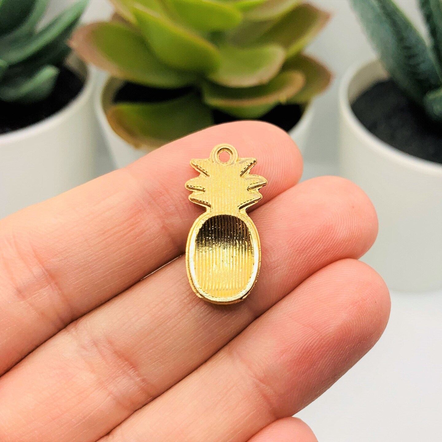 Yellow and Green Enamel Pineapple Charms with Gold Plating, 23x12mm