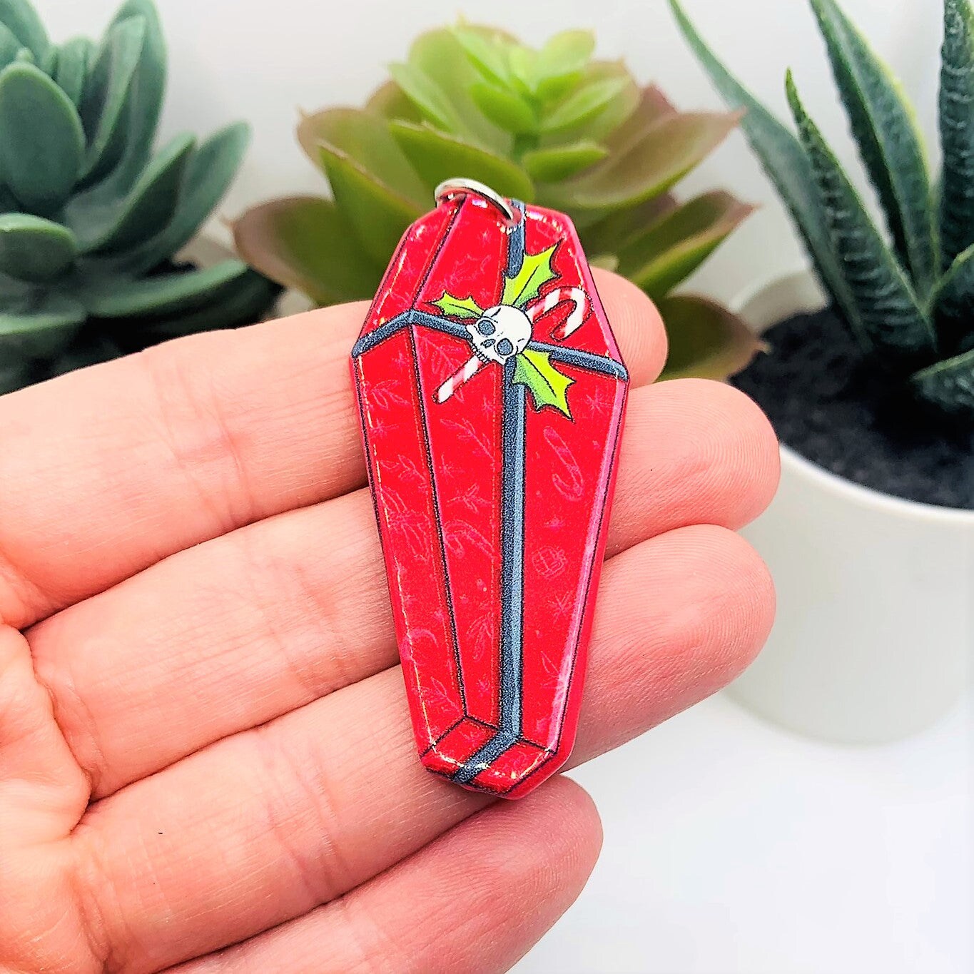 Red Creepy Christmas Coffin Charms, 52x25mm