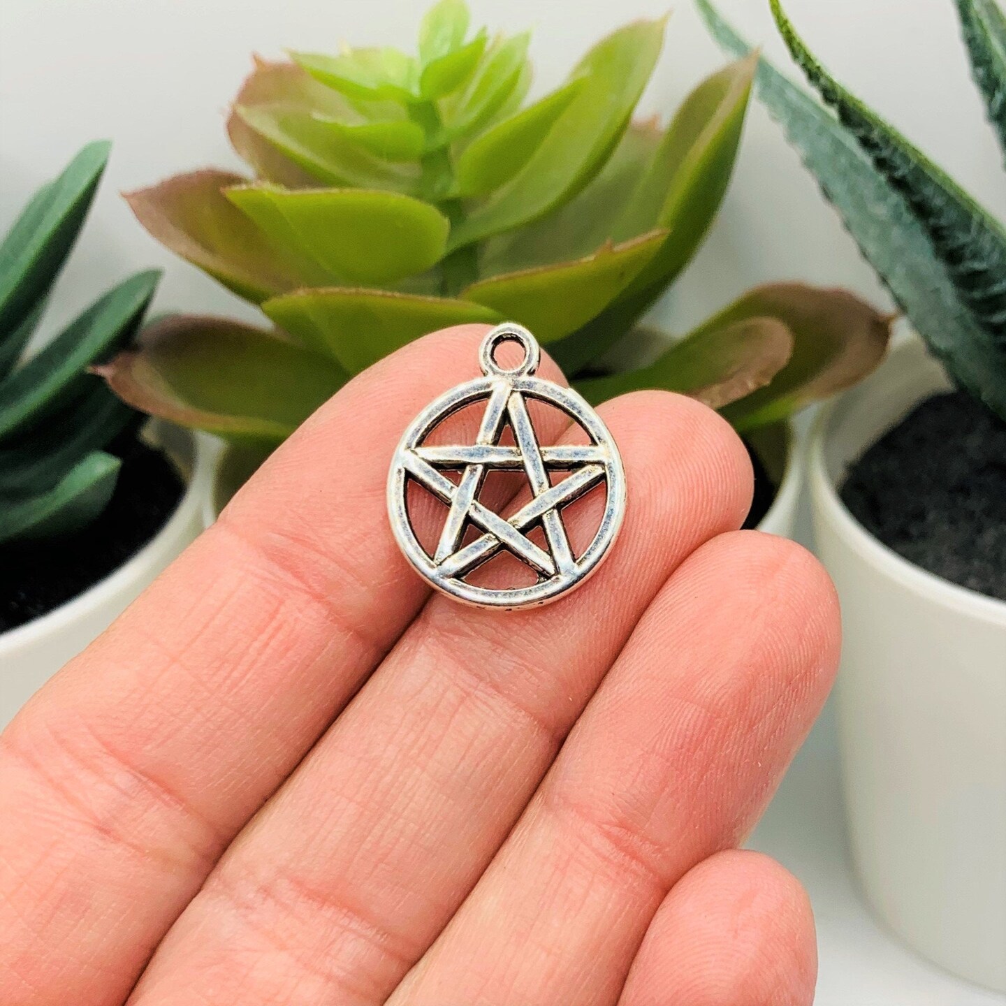 Silver Pentacle Pentagram Wiccan Charms, 20x17mm