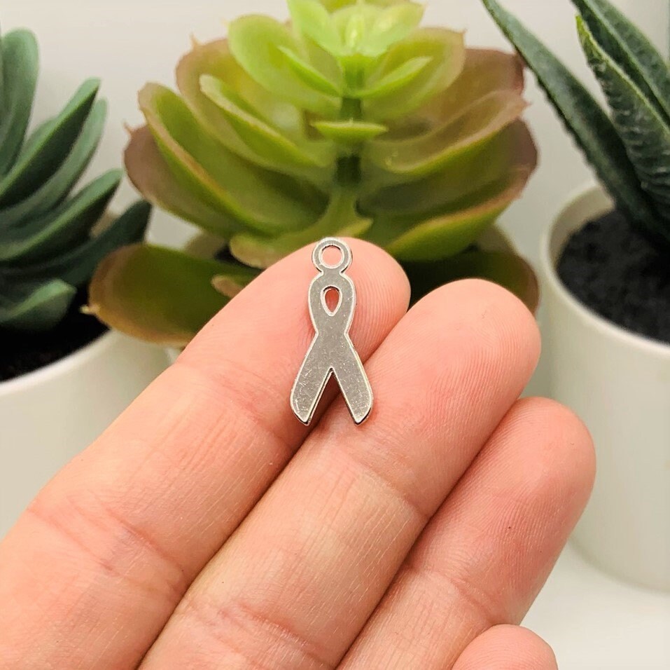 Green Awareness Mental Health Ribbon Charms, 20x9mm