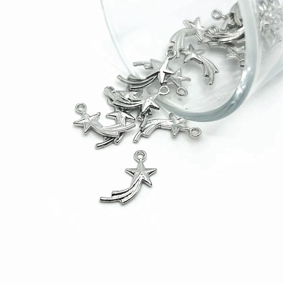 Antique Silver Shooting Star Charms, 17x8mm