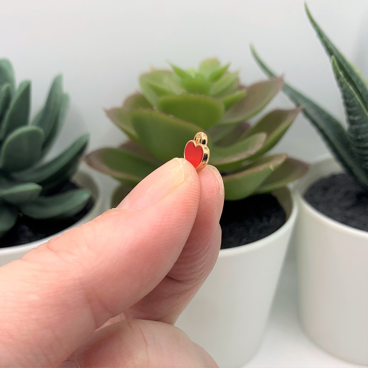 Tiny Red and Gold Enamel Heart Charms, 8x7mm
