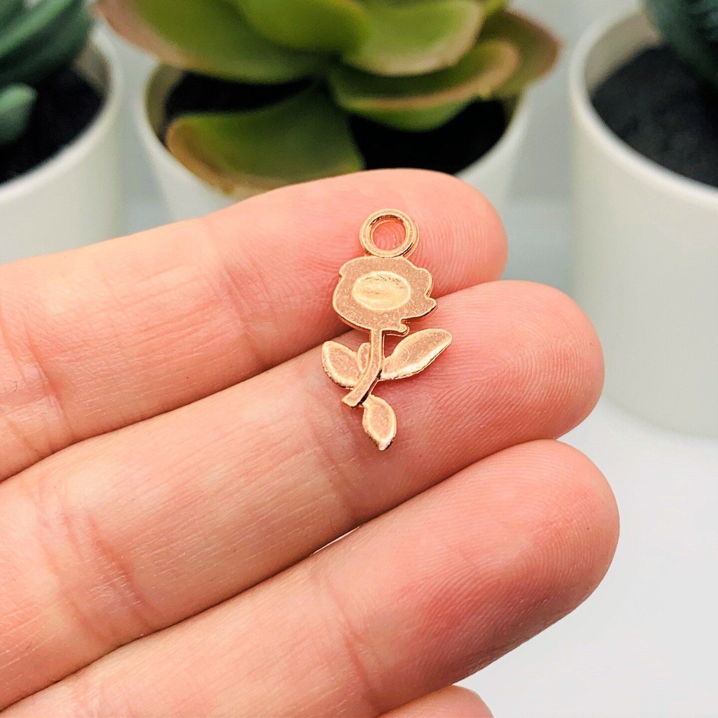 Small Rose Gold Rose Charms, 21x10mm