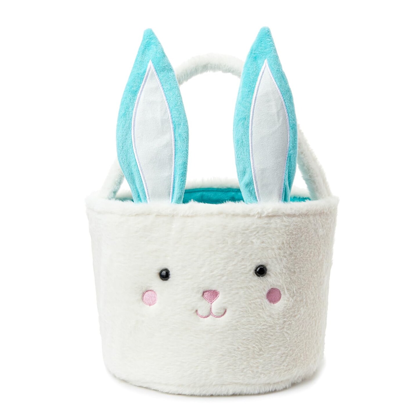 Plush Bunny Basket for Easter Fluffy Easter Bunny Bucket for Egg Hunts Easter Basket Easter Egg Basket Easter Egg Holder (Blue White)