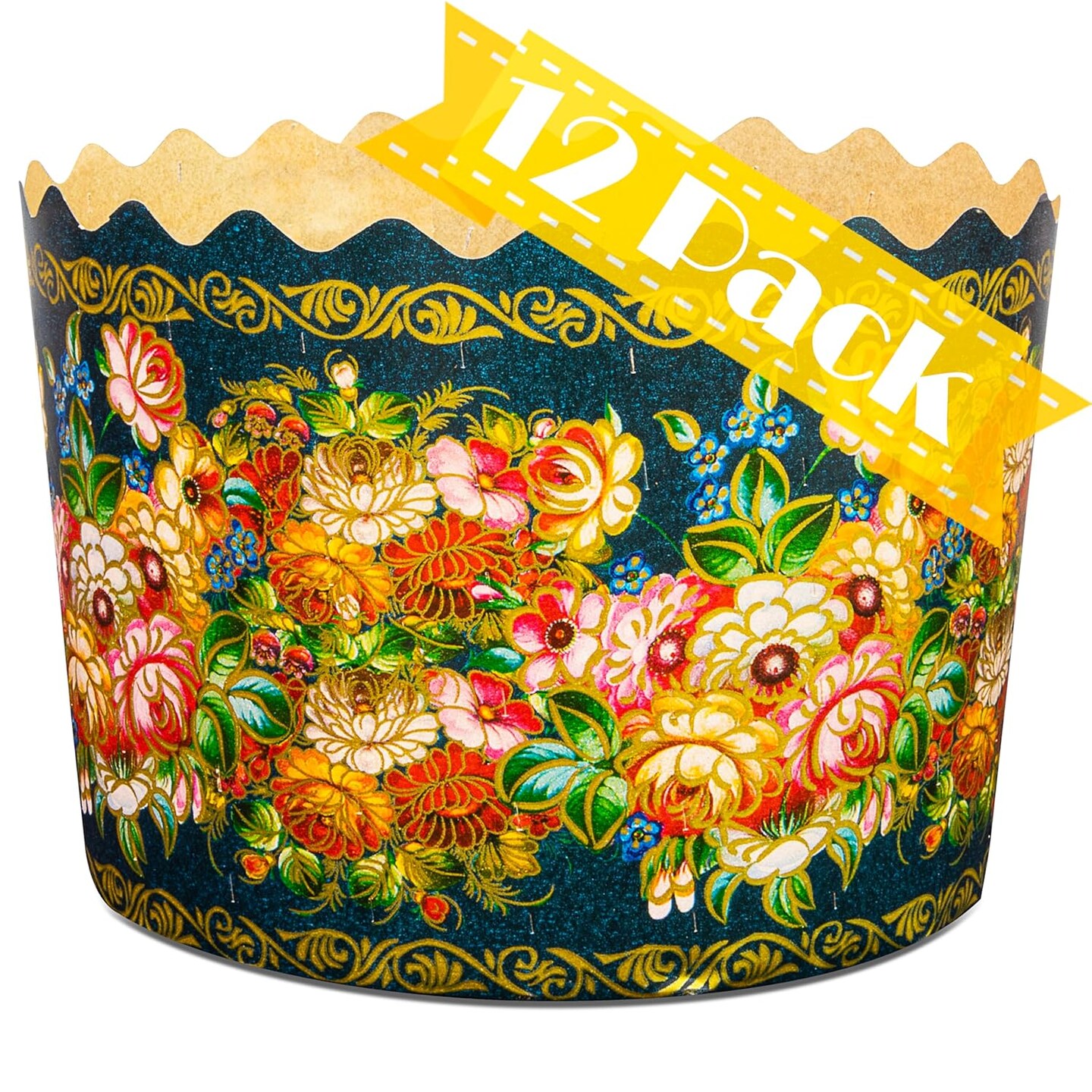 15 oz Easter Bread Baking Paper Molds | 12 Pack | Easter Bread Paper Mold Design- Non Stick Kulich Paska Mold Panettone Paper Mold Large Easter Bread Kulich Molds W5.1xH3.35 in