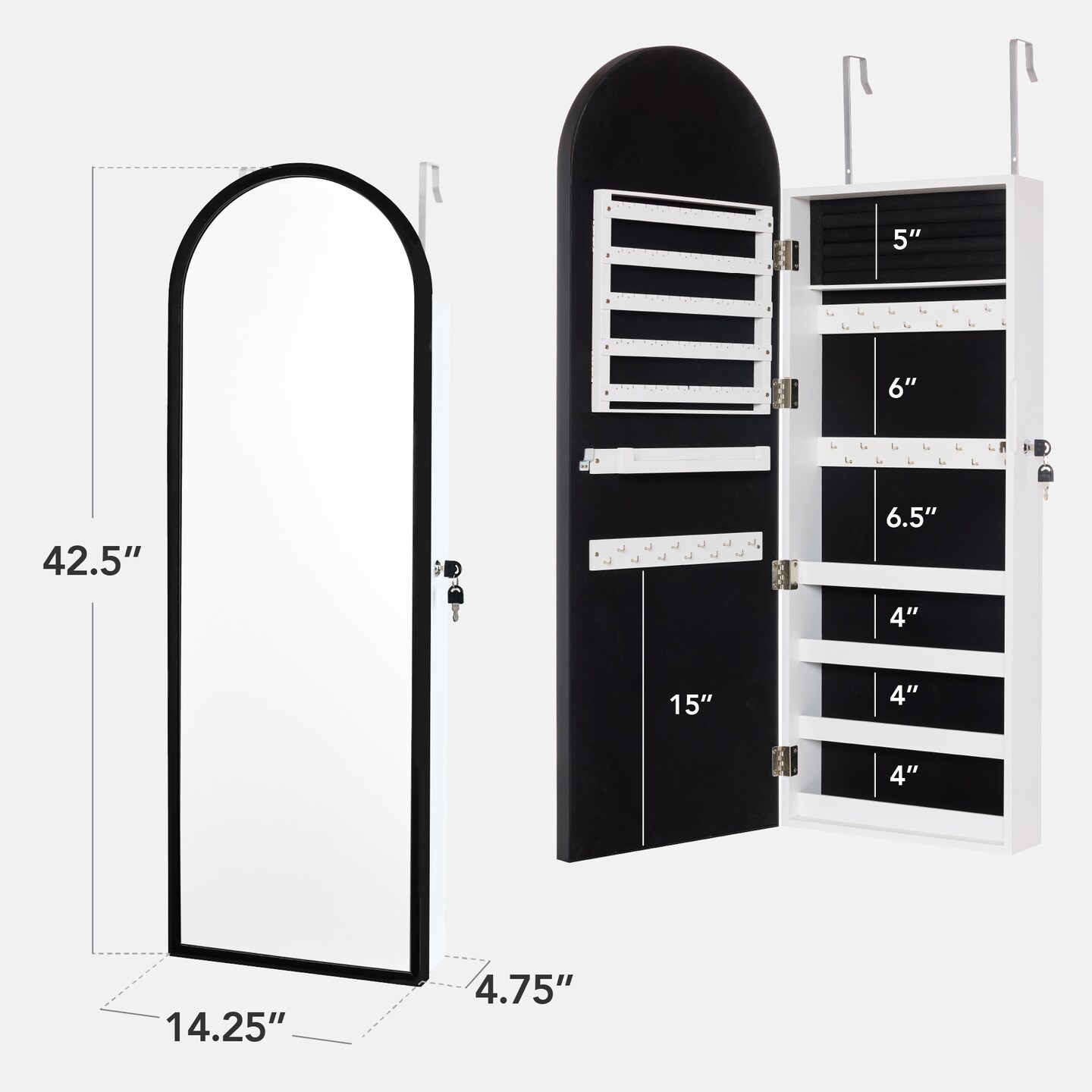 Best Choice Products Door/Wall Mounted Arch Mirror Jewelry Armoire, w/ Metal Frame, Lockable Door