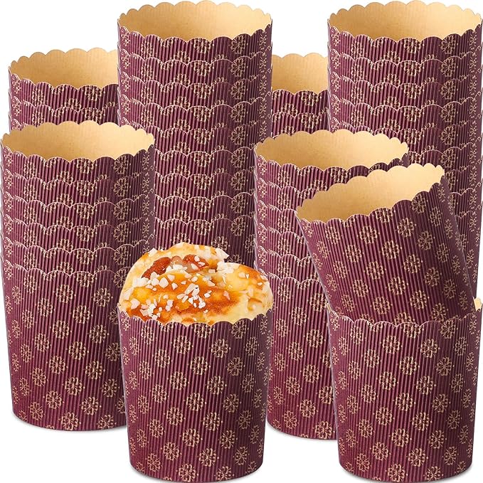 48 Pcs Easter Panettone Paper Pan Mold Corrugated Form for Cakes Bread Round Paper Baking Molds for Kitchen Muffin Cupcake Kulich Paska, Brown (12 oz)