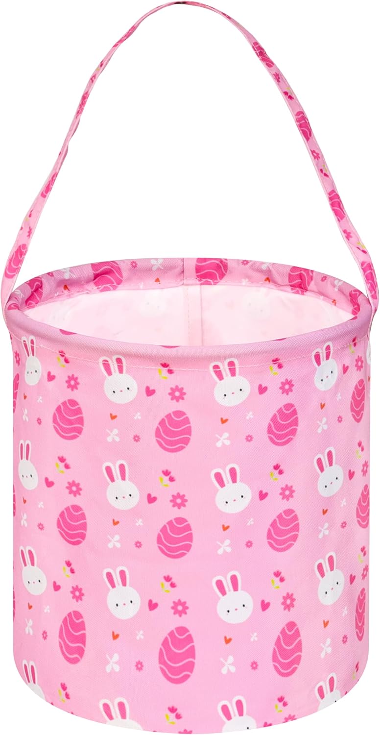 Easter Eggs Storage Basket Gift Buuny Basket Collapsible Storage Bins with Handles Nursery Basket for Home and Office Decoration (Pink Rabbit)