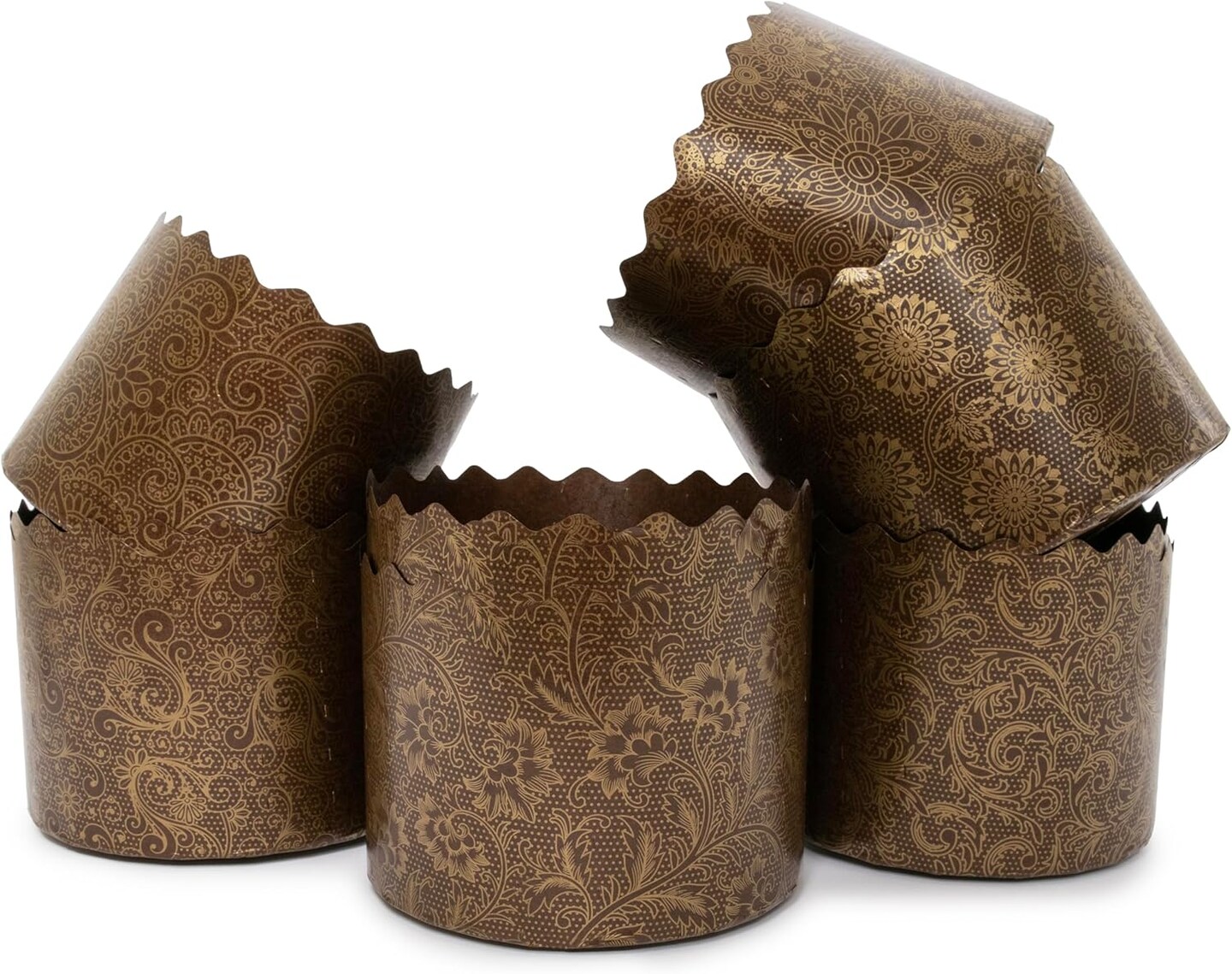 12 oz Easter Bread Paper Mold Kulich |12 pcs| Easter Bread Forms Paska Mold - Panettone Paper Mold - Italian Non Stick Panettone Paper Baking Molds - Brown Design W 4.33 x H 3.35-In