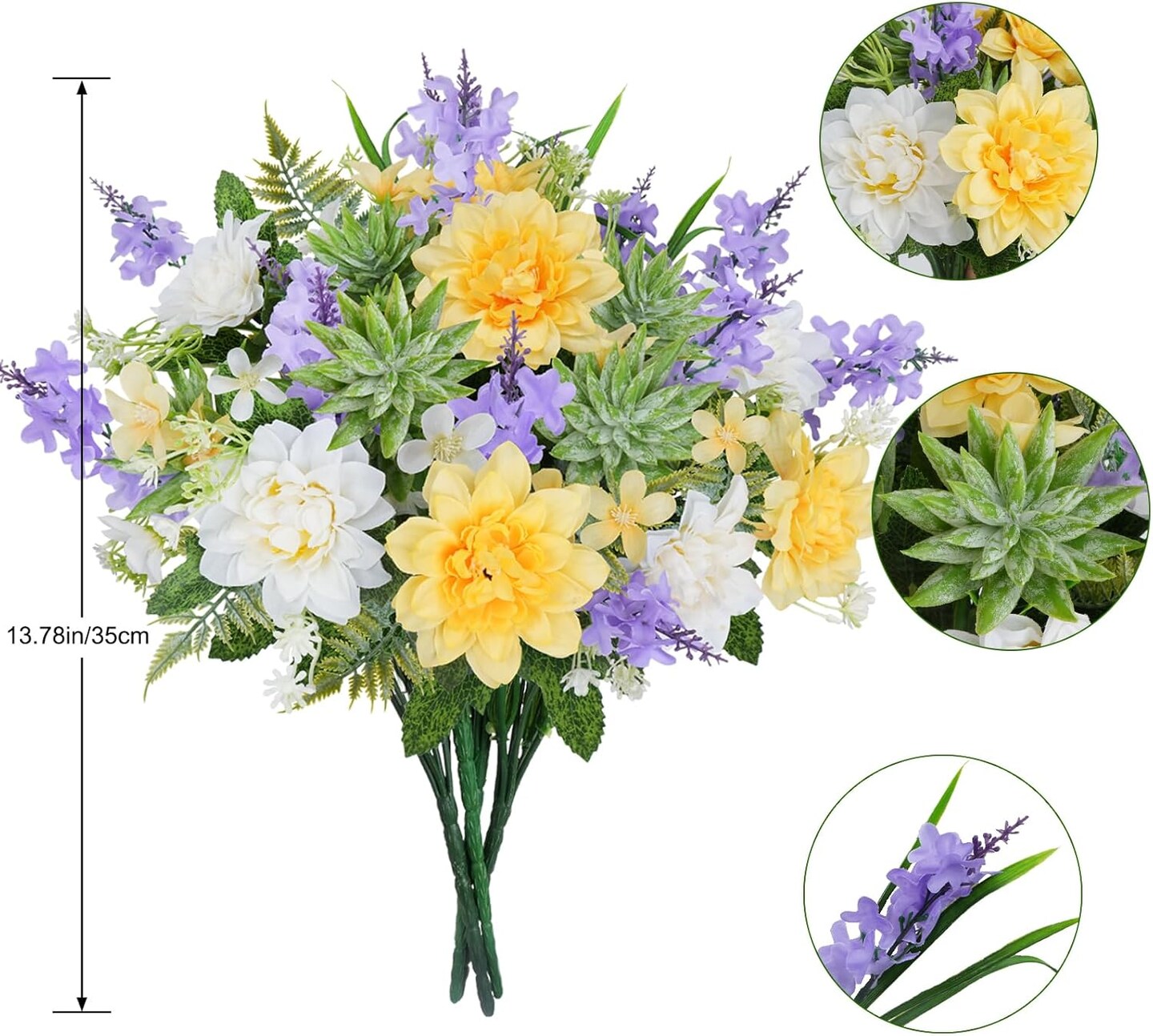 Artificial Flowers Purple Faux Dahlia Bouquet with Hyacinth Silk Floral Arrangements for Home Vase Wedding Table Centerpieces Farmhouse Spring Decor