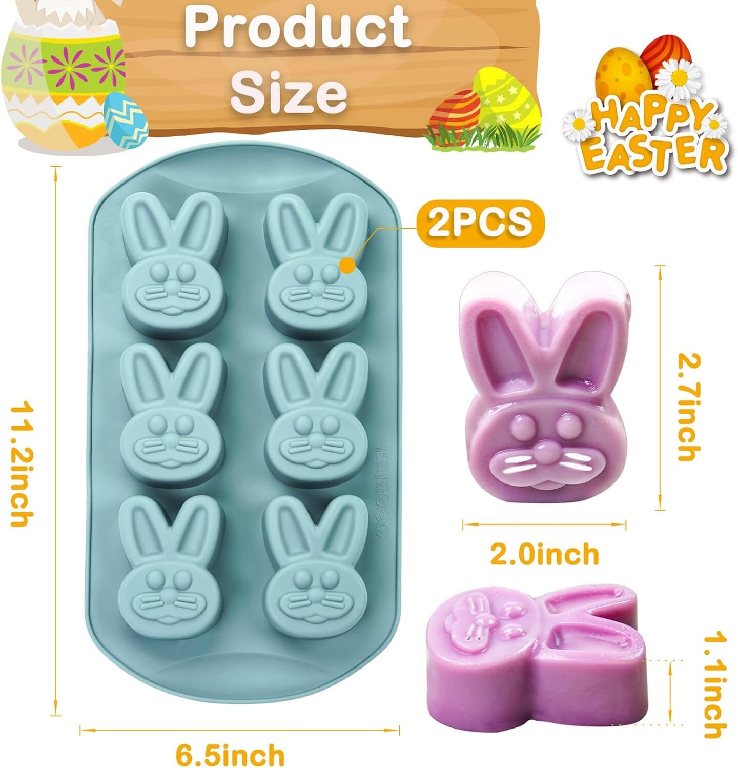 2 Pcs Easter Bunny Silicone Molds for Baking, Large Easter Rabbit Mold Silicone Chocolate Mold for Easter Party Supplies Cake Jelly Ice Cube Pudding Candy Cookie Baking Soap Candles Making (Grey)