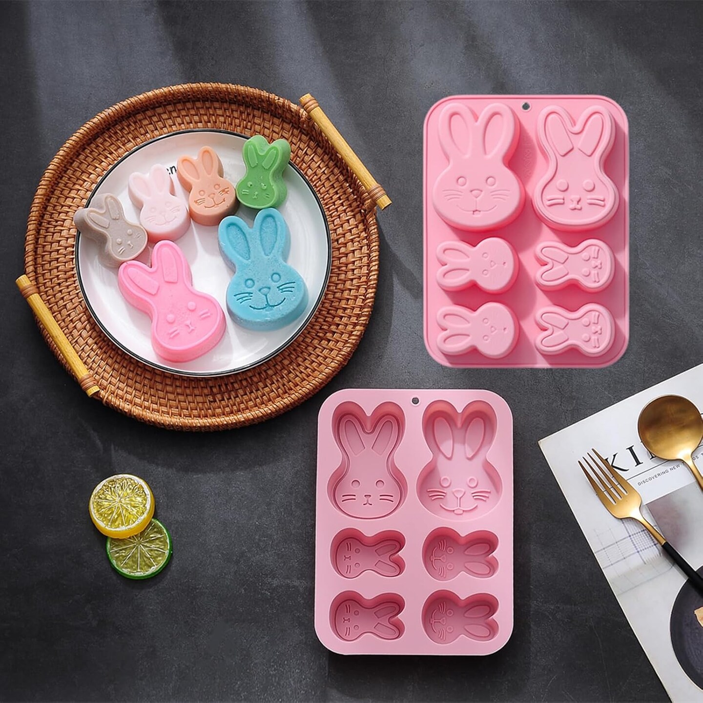 3D Easter Bunny Silicone Mold for Chocolate 2 Pack Large Easter Bunny Molds for Baking Jello Candy Molds Easter Soap Molds for Hot Chocolate Bombs Ice Cube Candle Cupcake Decorations (large bunny)