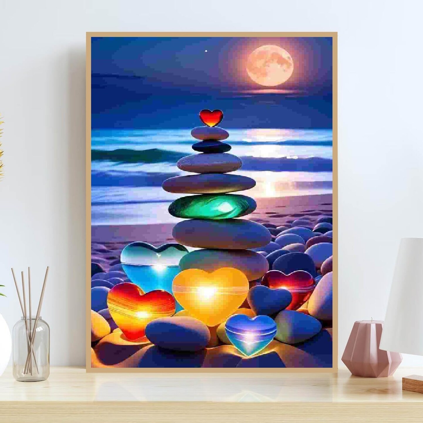 Beach Love Diamond Painting Kits for Adults, 5D Sea Stone Diamond Art Kits for Beginners