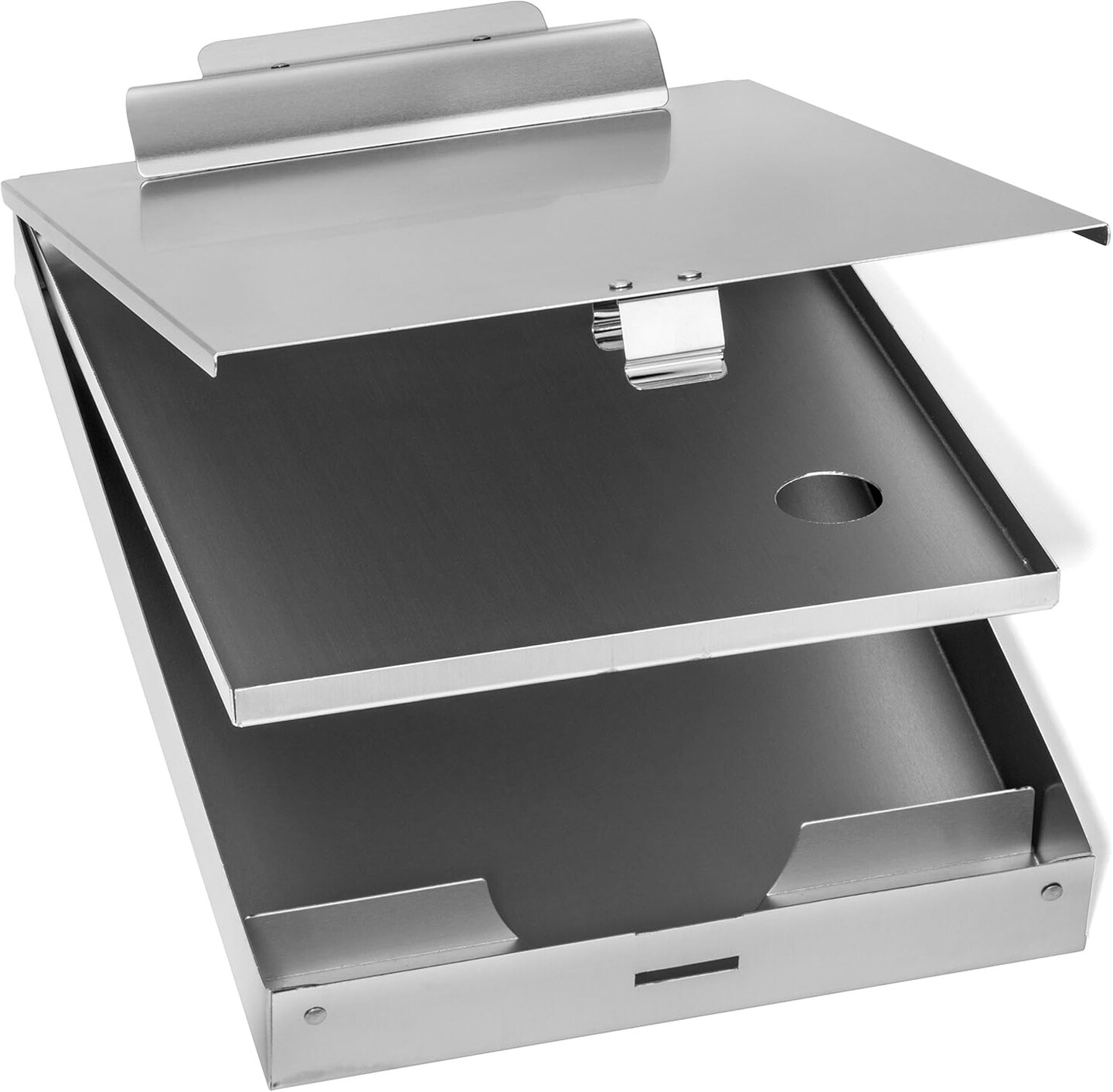 Aluminum Dual Storage Clipboard – 2 Compartments, Heavy-Duty Letter Size Clip