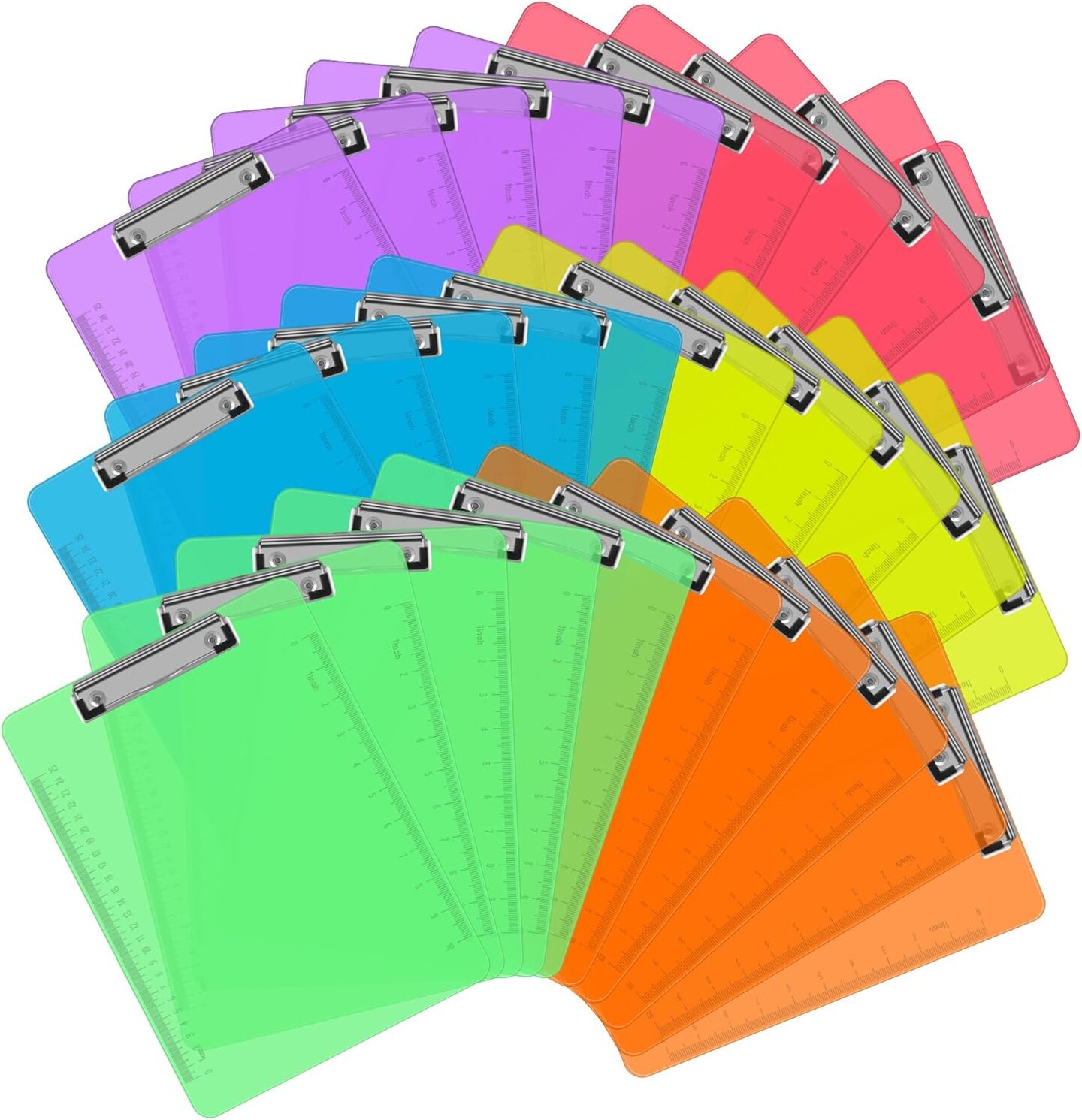 Plastic Clipboards, 30 Pack Clear Colored Clipboards, Low Profile Clip Board 12.5 x 9 Inch Standard Letter Size, Office Supplies Classroom