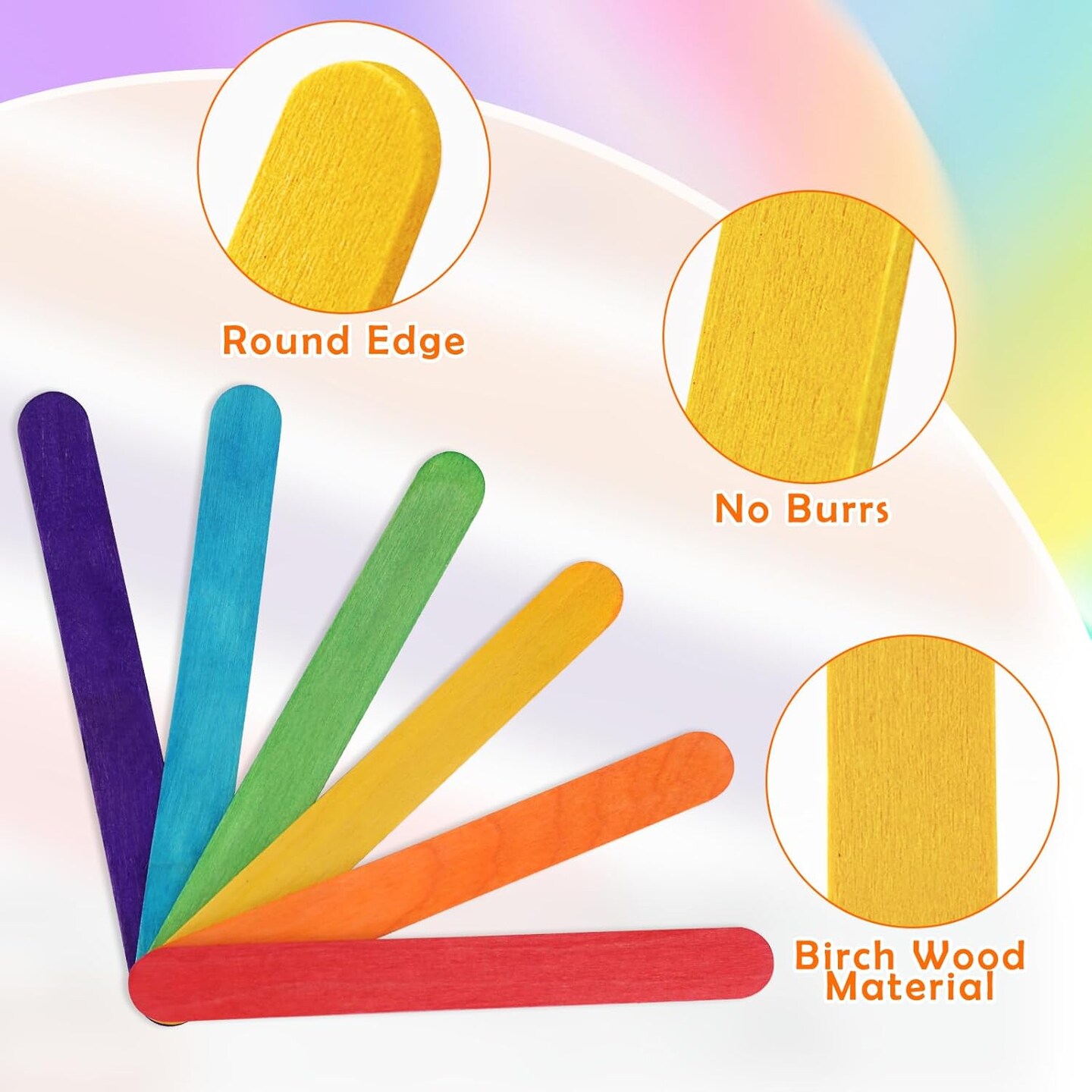 1500 Pcs 6 Inch Colored Jumbo Craft Stick, Wooden Rainbow Popsicle Sticks, Wide Lollipop Sticks, Ice Pop Sticks, Great for DIY Craft Creative Designs and Kids Education, Home Art Projects