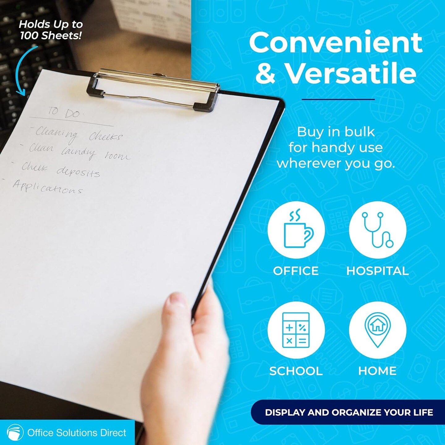 Black Plastic Clipboards (Set of 6) Multipack - 12.5x9 Inch Clipboard Holds 100 Sheets, Low Profile | Colored Acrylic Clip Boards in Bulk for Kids &#x26; Professionals