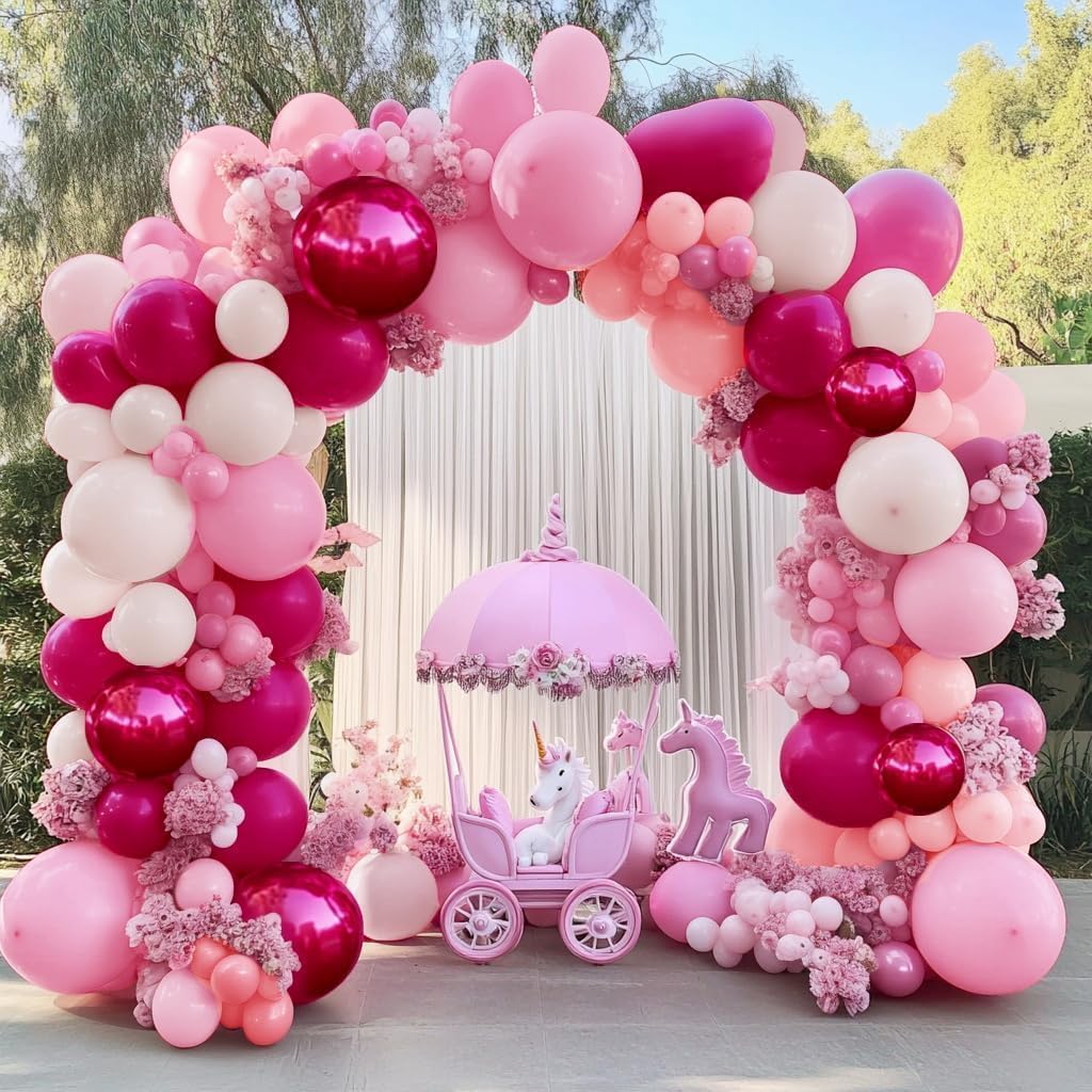 Hot Pink Balloon Garland - Double Stuffed Latex Light Pink Nude Balloons Arch Different Sizes for Birthday Wedding Baby Shower Butterfly Girls Party Bridal Shower Bachelorette Decorations